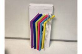 30 X BRAND NEW PACKS OF 6 ASSORTED LARGE SILICONE STRAWS WITH CLEANING BRUSHES S1P