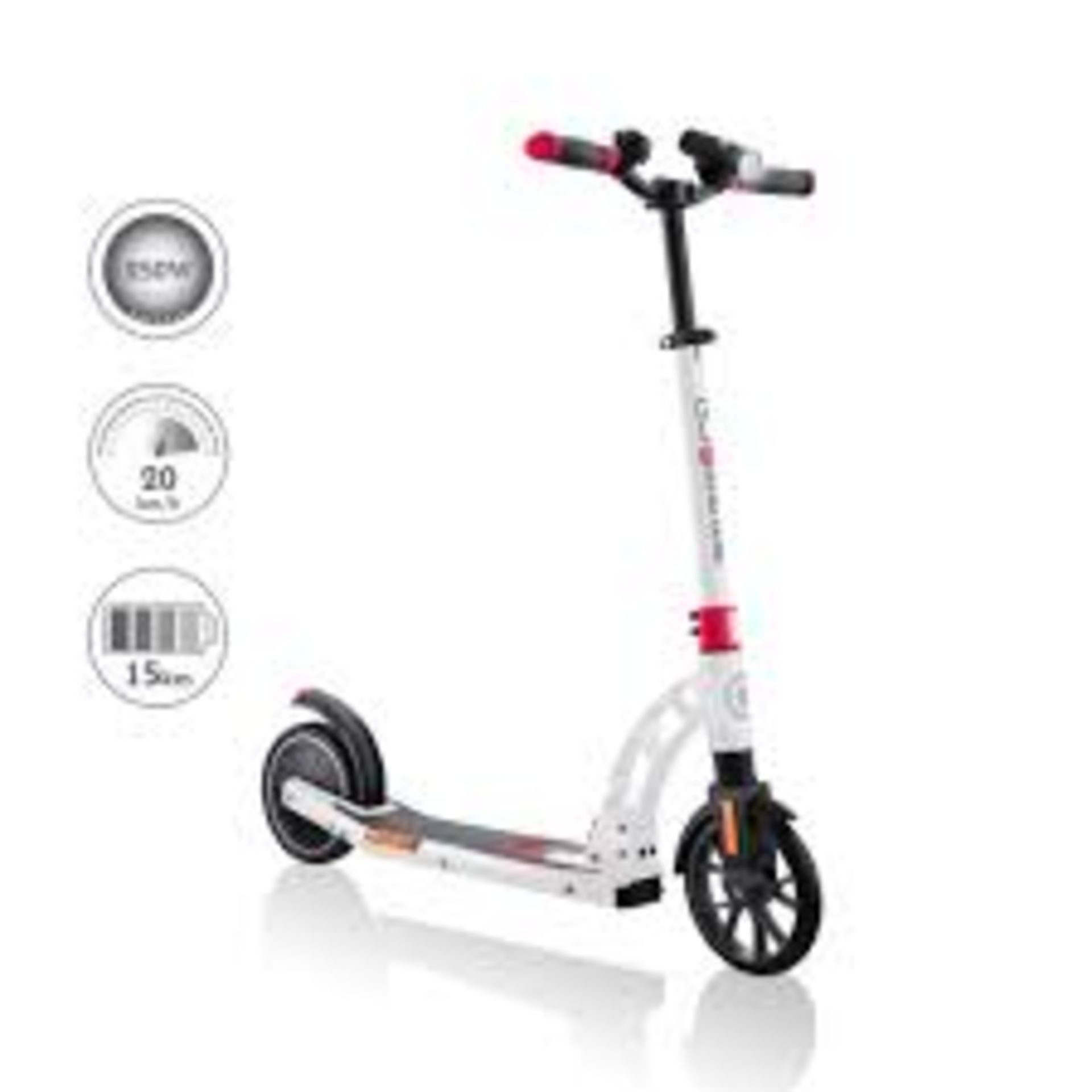 BRAND NEW BOXED GLOBBER ONE K E-MOTION 15 V3 - WHITE/RED ELECTRIC SCOOTER. RRP £349.99. ONE K E-