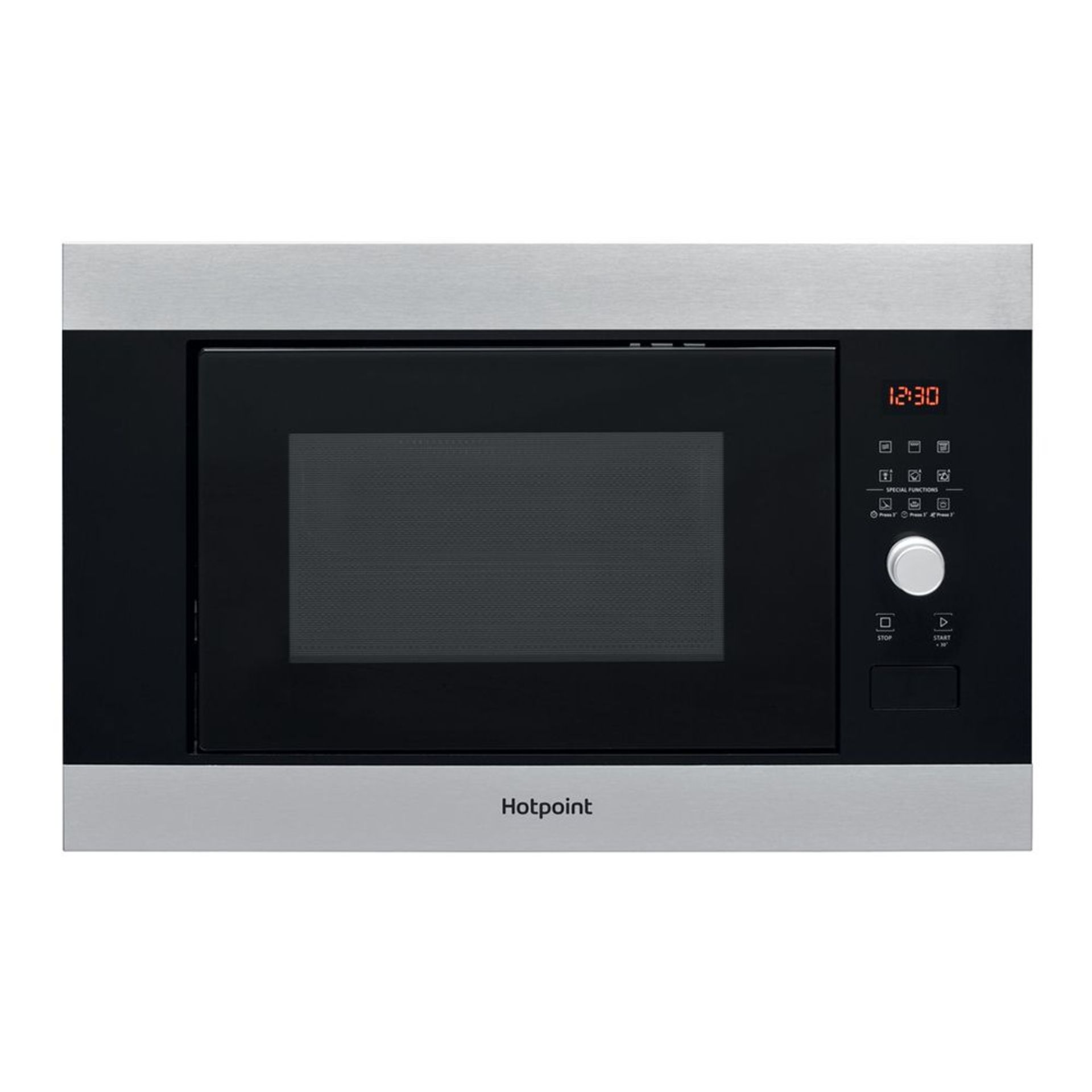(AG35) New Hotpoint MF25GIXH Built In 25L 1000W Microwave and Grill Stainless Steel. RRP £289.99.