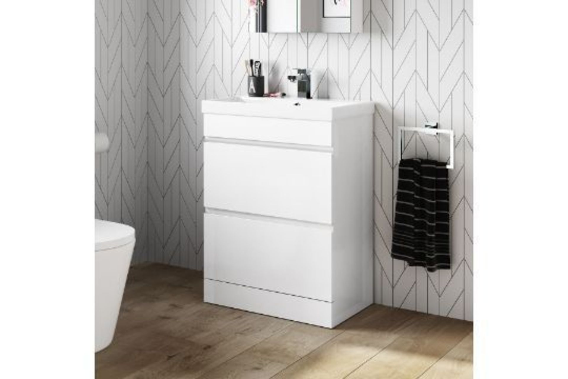 New Boxed 600mm Trent Gloss White Sink Cabinet - Floor Standing.RRP £499.99.Comes Complete With