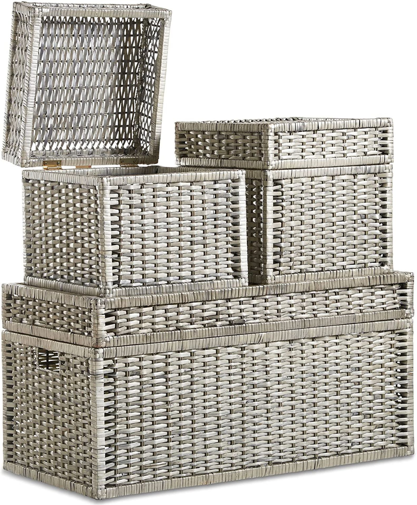 Wicker Storage Baskets - Extra Large Set of 3 Hand Woven Rectangular Rattan Natural Wicker Baskets