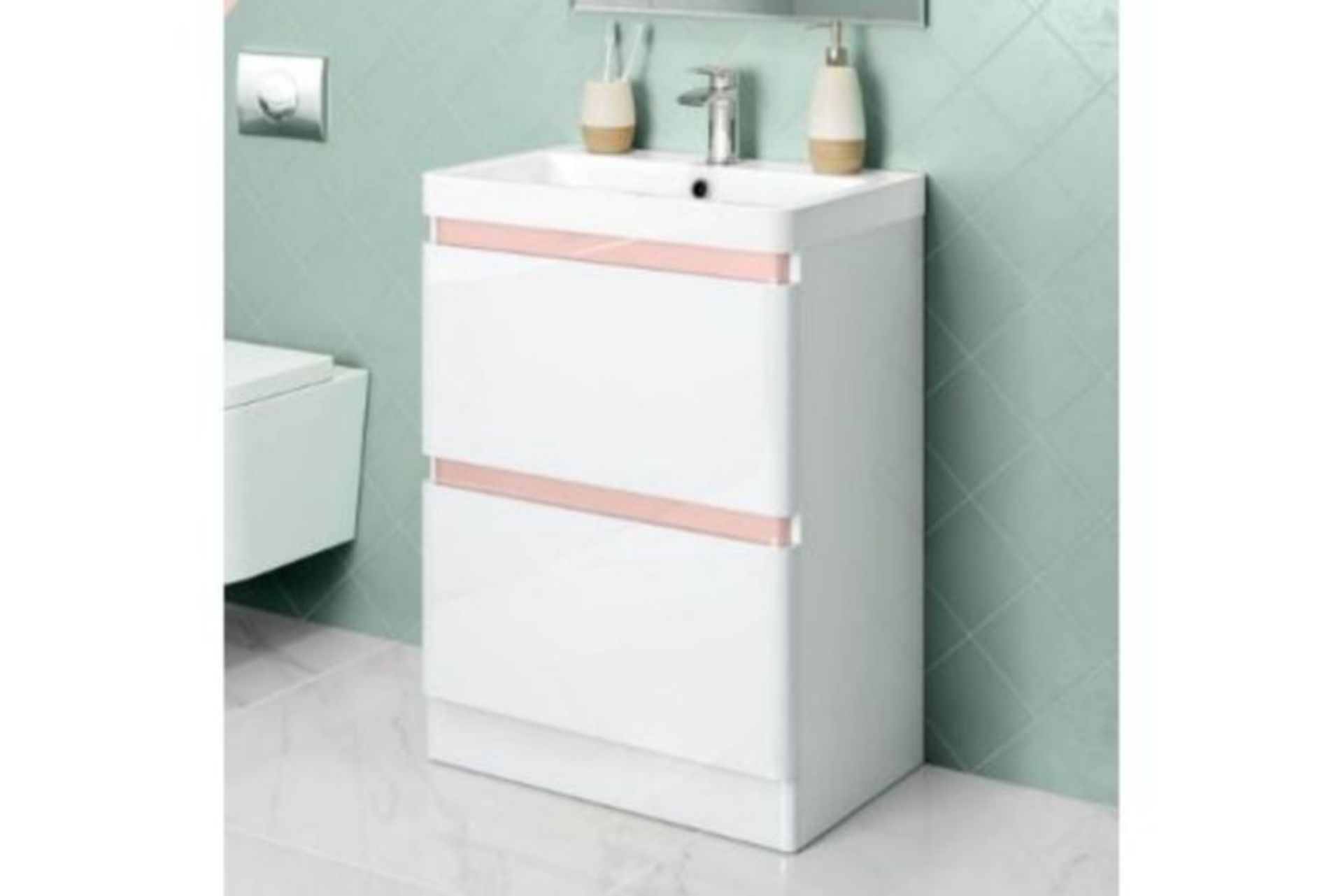2 X New & Boxed 600mm Denver Floor Standing Vanity Unit - Rose Gold Edition. RRP £749.99.Comes