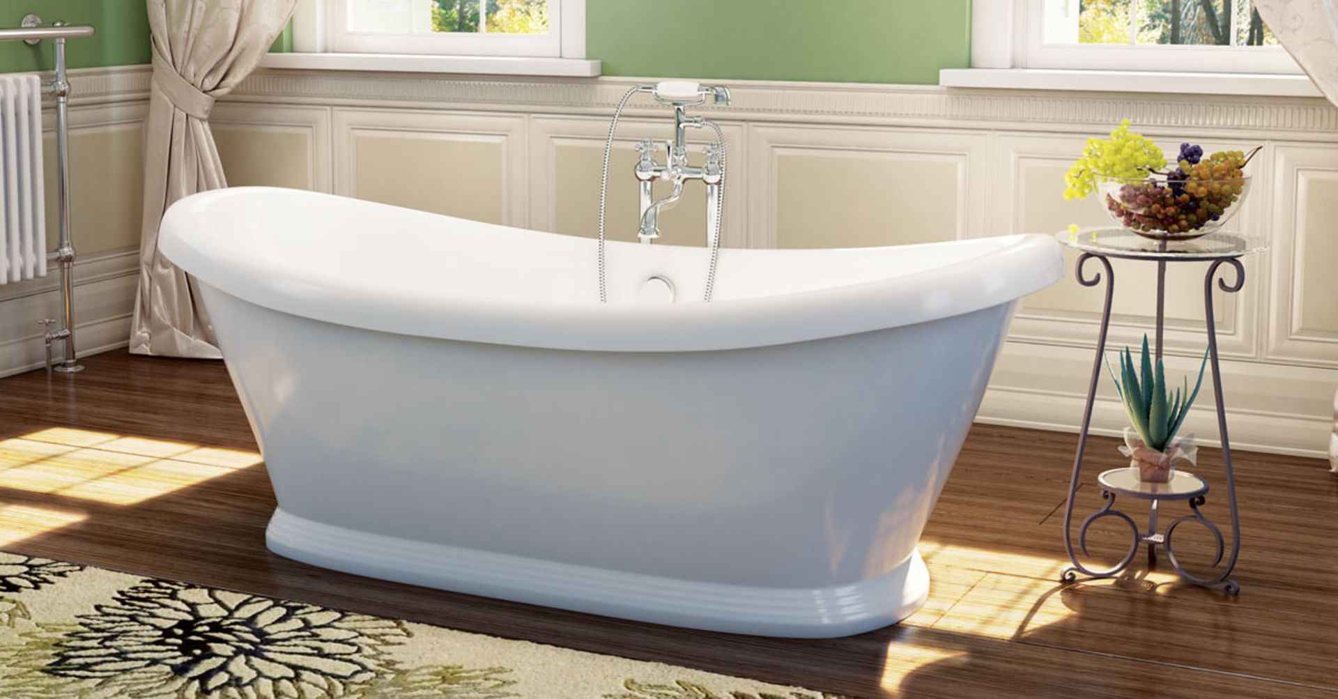 NEW (Z8) Grace 1760x700mm Freestanding 2 Tap Hole Bath With Panel.RRP £1,475.96.Featuring A