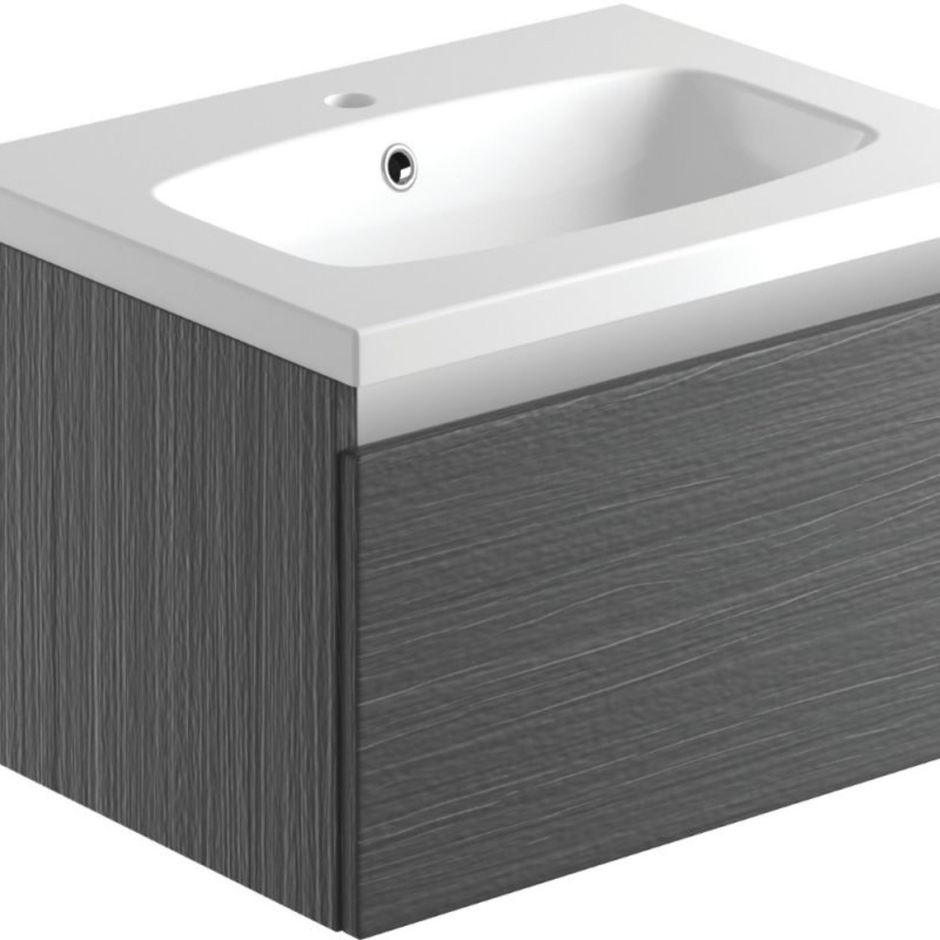 (AX104) New Carino 600mm 1 Drawer Wall Hung Unit & Basin - Graphitewood. RRP £229.00 The