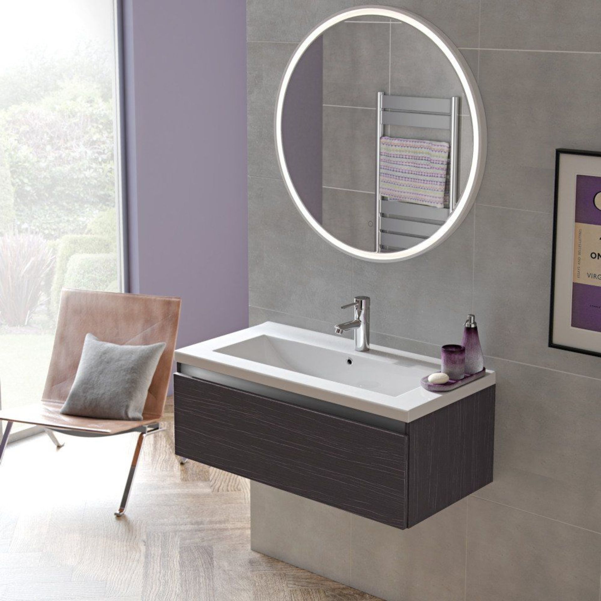 (SP33) New Carino 800mm 1 Drawer Wall Hung Vanity Unit - Graphitewood. RRP £510.00. The integrated
