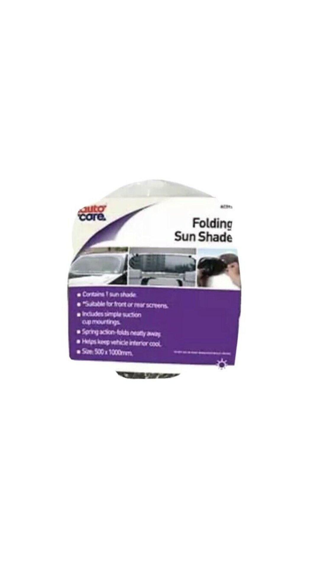 PALLET TO CONTAIN 480 X BRAND NEW AUTOCARE FOLDING SUN SHADES. SUITABLE FOR FRONT AND REAR