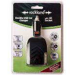 64 X BRAND NEW ROCKLAND DOUBLE USB CAR CHARGERS WITH DC SOCKET (row2top)