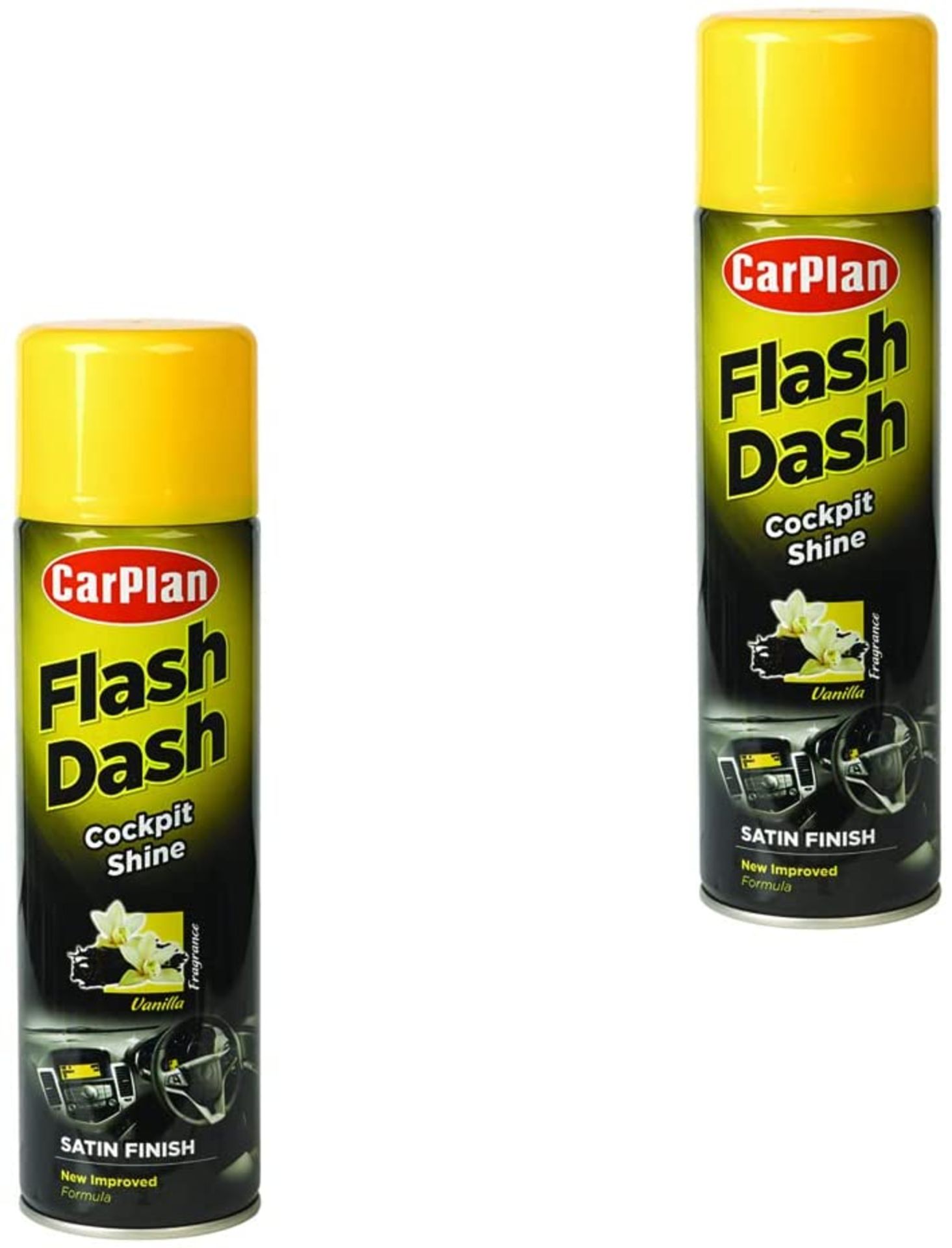 48 X NEW 500ML CARPLAN FLASH DASH - DASHBOARD SHINE. VANILLA. SATIN FINISH. (ROW17)