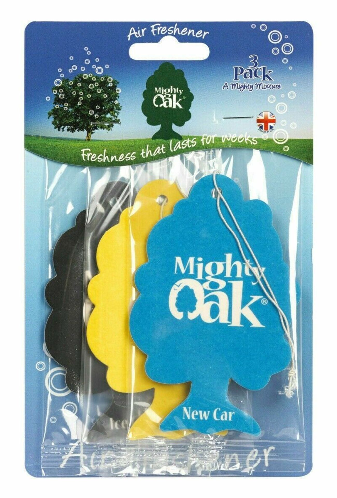 PALLET TO CONTAIN 720 X BRAND NEW PACKS OF 3 MIGHTY OAK CAR AIR FRESHENERS. RRP £3.99 PER PACK (