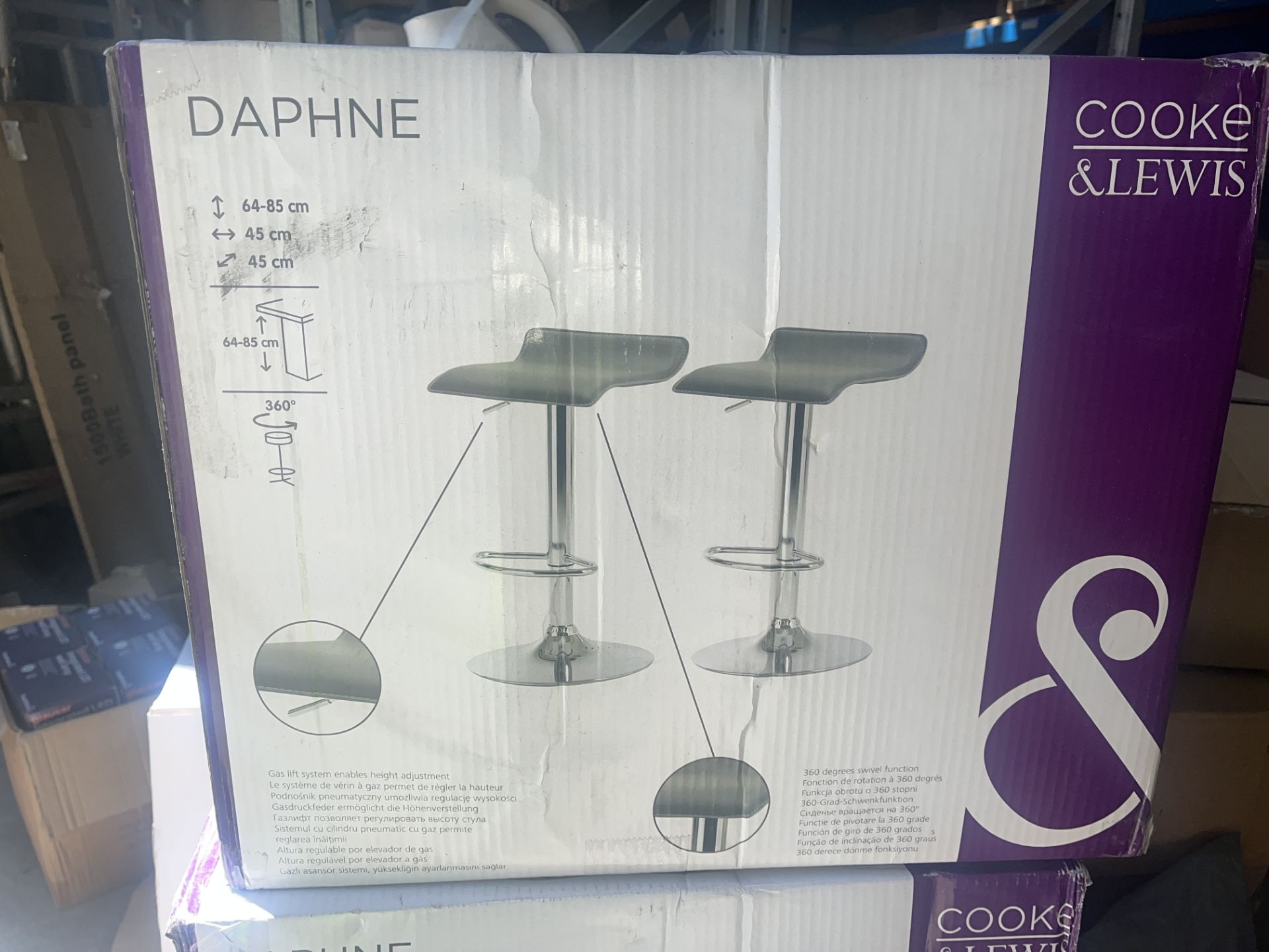 2 X BRAND NEW COOKE AND LEWIS DAPHNE GAS LIFT BAR STOOLS GREY S1P