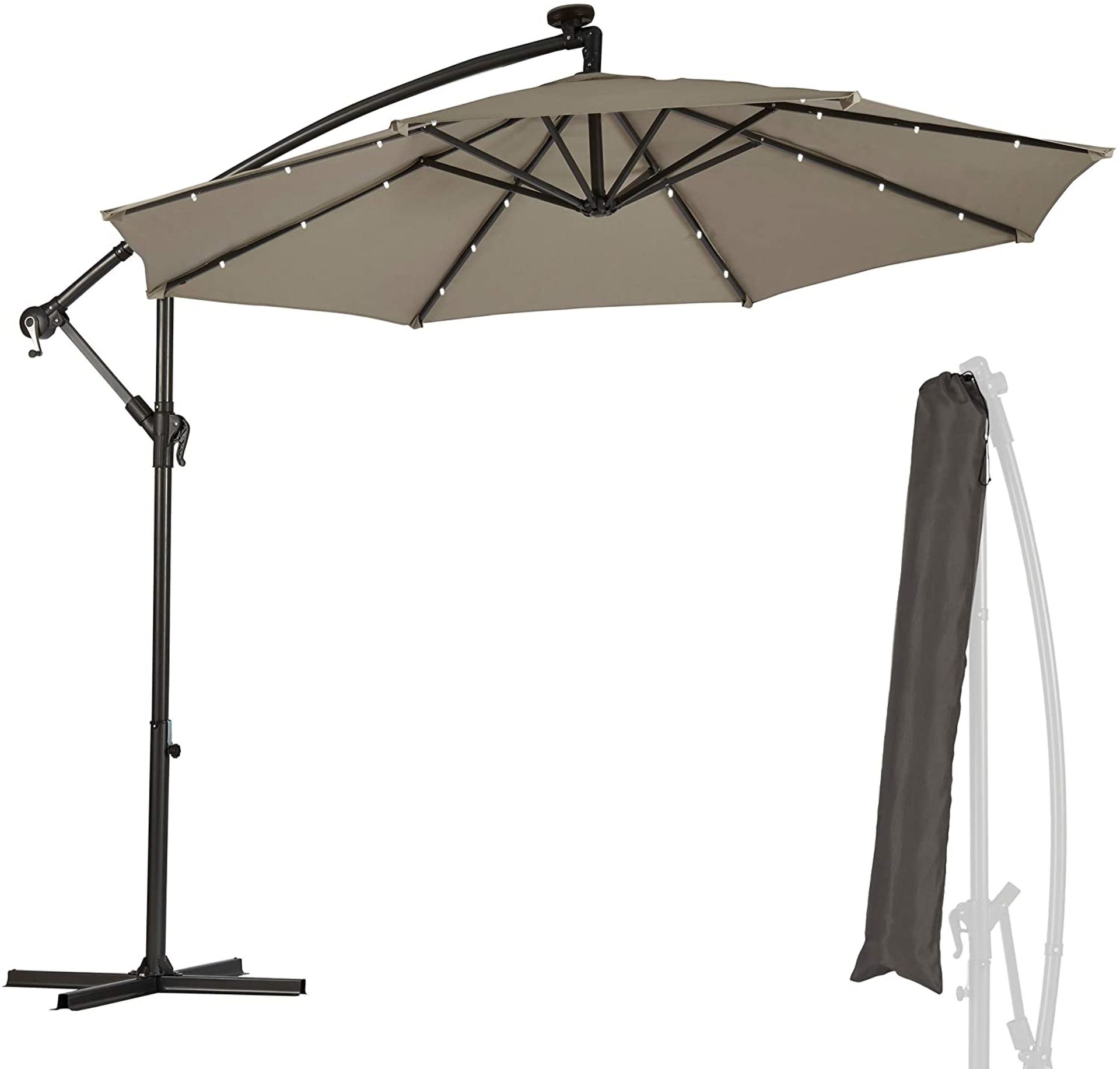 New Boxed - 2.7M GARDEN PARASOL WITH DIMMABLE BATTERY-POWERED LED LIGHTS. (REF335-ROW6) Enjoy