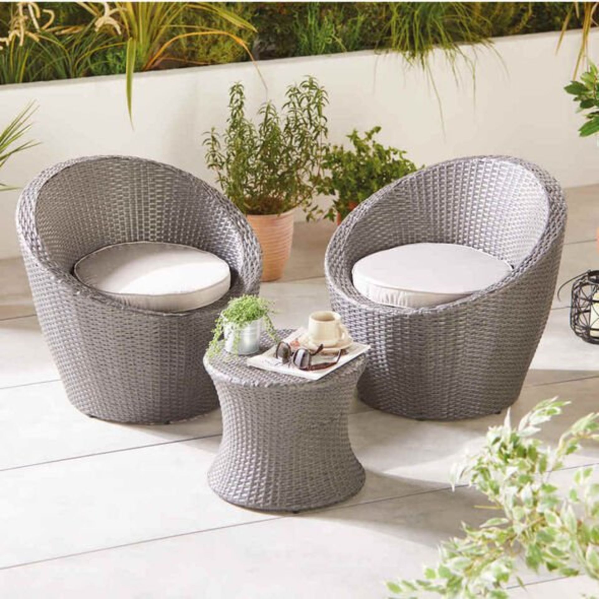 *LATE ADDED LOT* Luxury Grey & Anthracite Rattan Egg Bistro Set. Uplift your garden this season with