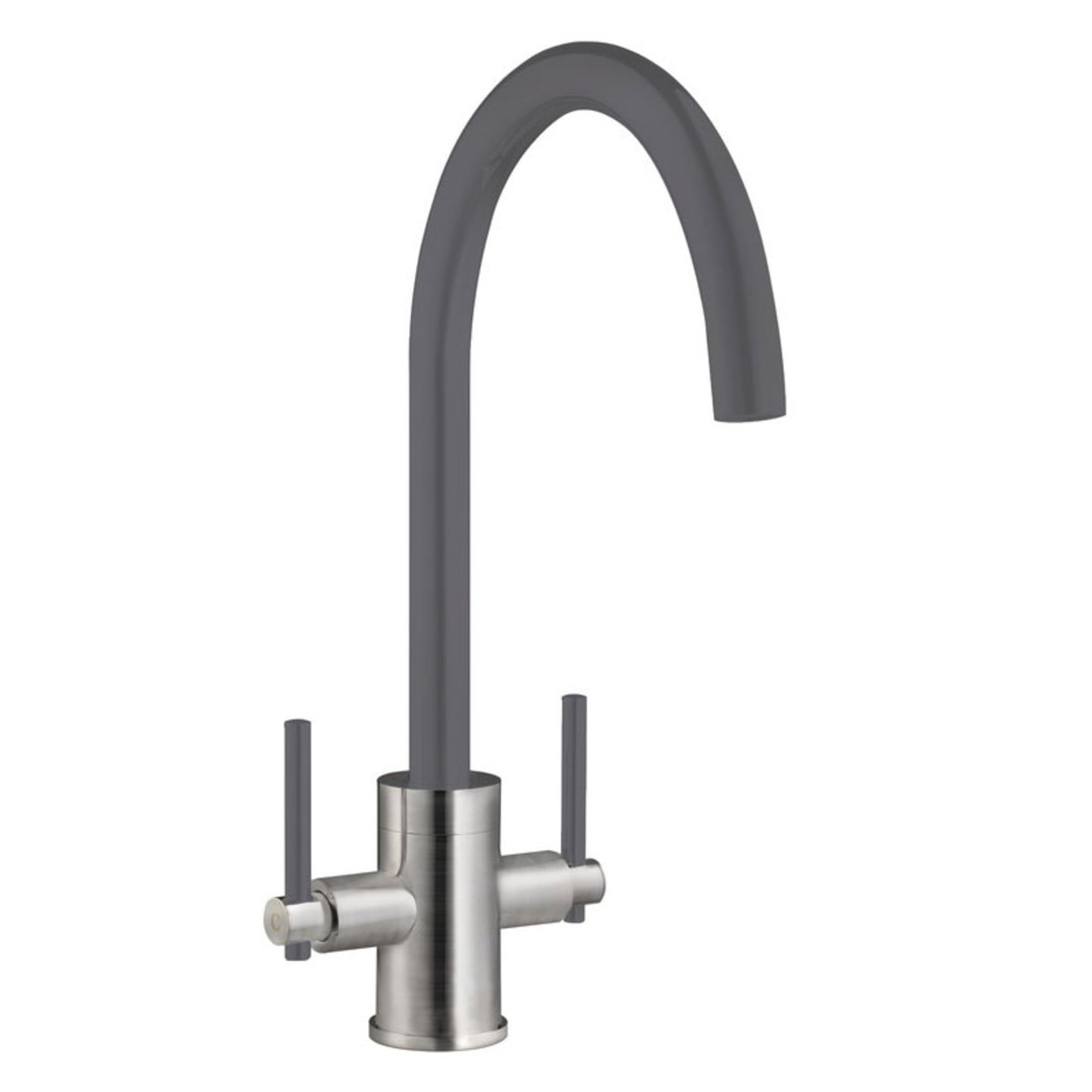 NEW (M182) Prima Plus Swan Neck Dual Lever Gun Metal Kitchen Mixer Tap. Gun metal finish spout and