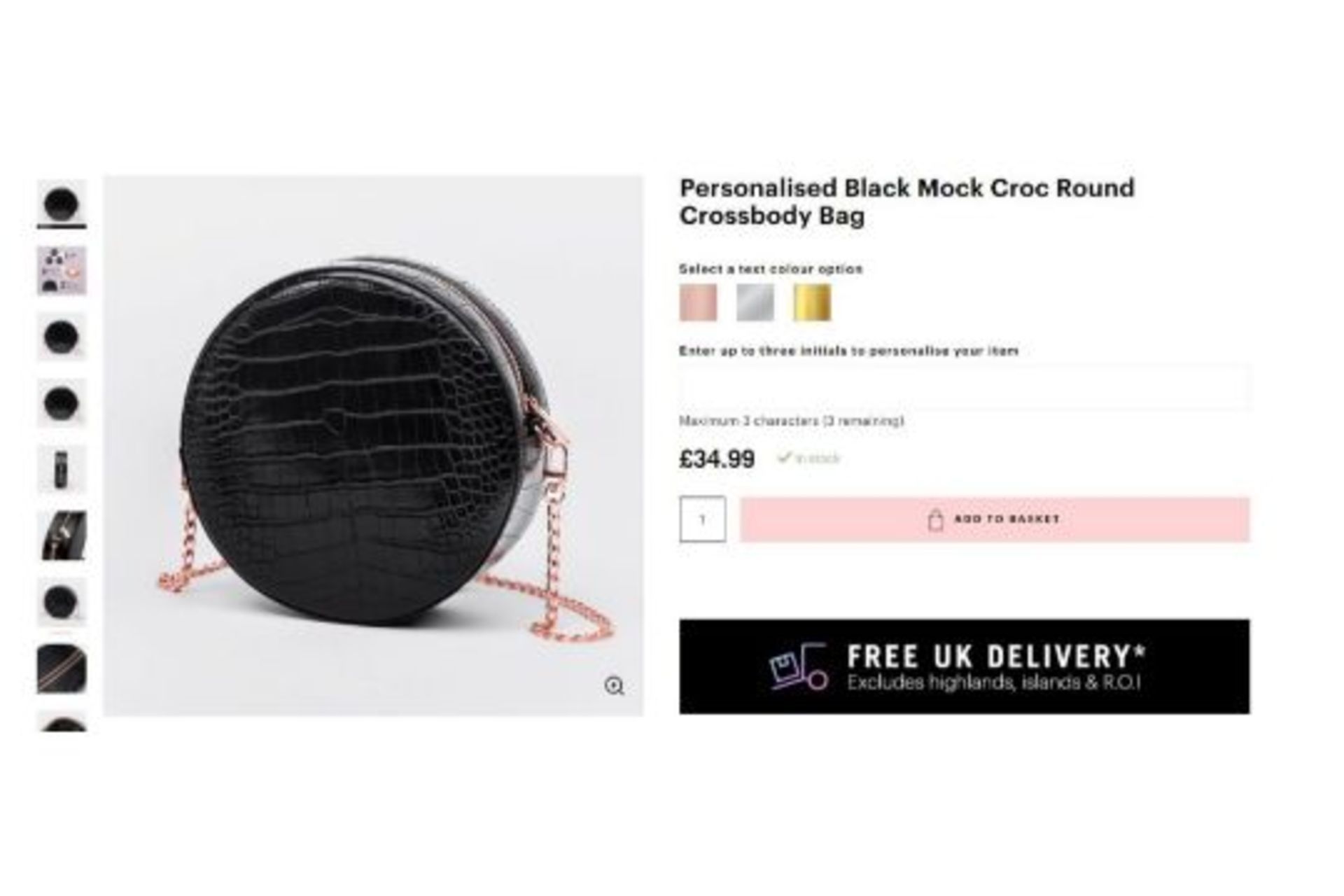 5 x NEW BOXED Beauti Mock Croc Round Crossbody Luxury Bag -Black. RRP £34.99 each. NOTE: ITEM IS NOT