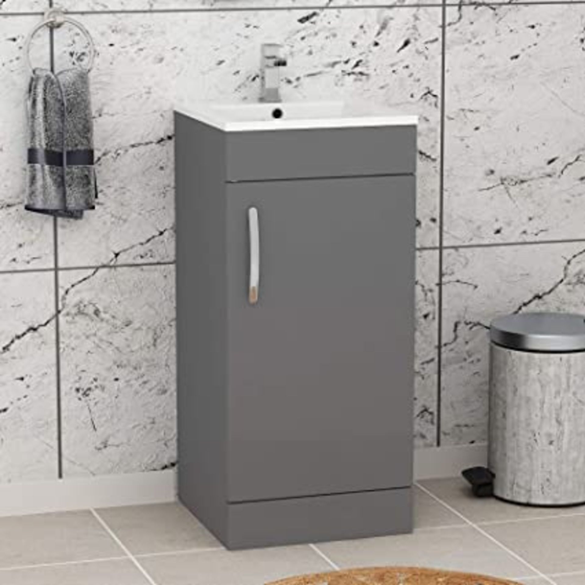 NEW (40V) Bathroom Vanity Unit 400mm 1-Drawer Floor Standing Storage Cabinet Basin Sink Grey Gloss