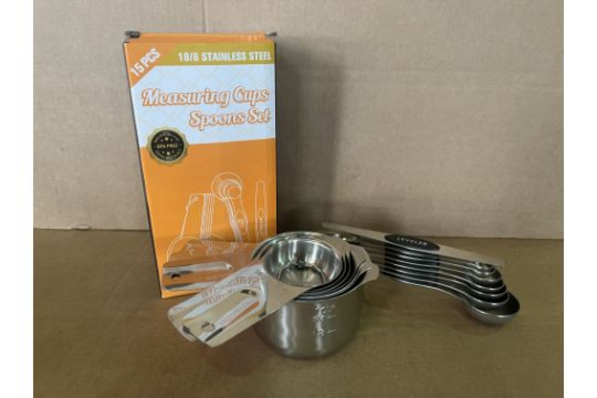 15 X BRAND NEW 15 PIECE STAINLESS STEEL MEASURING CUPS AND SPOON SETS BPA FREE R15
