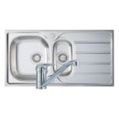 NEW (Z118) Prima Stainless Steel 1.5 Bowl Sink and Single Lever Kitchen Tap Pack. RRP £142.99. 965 x