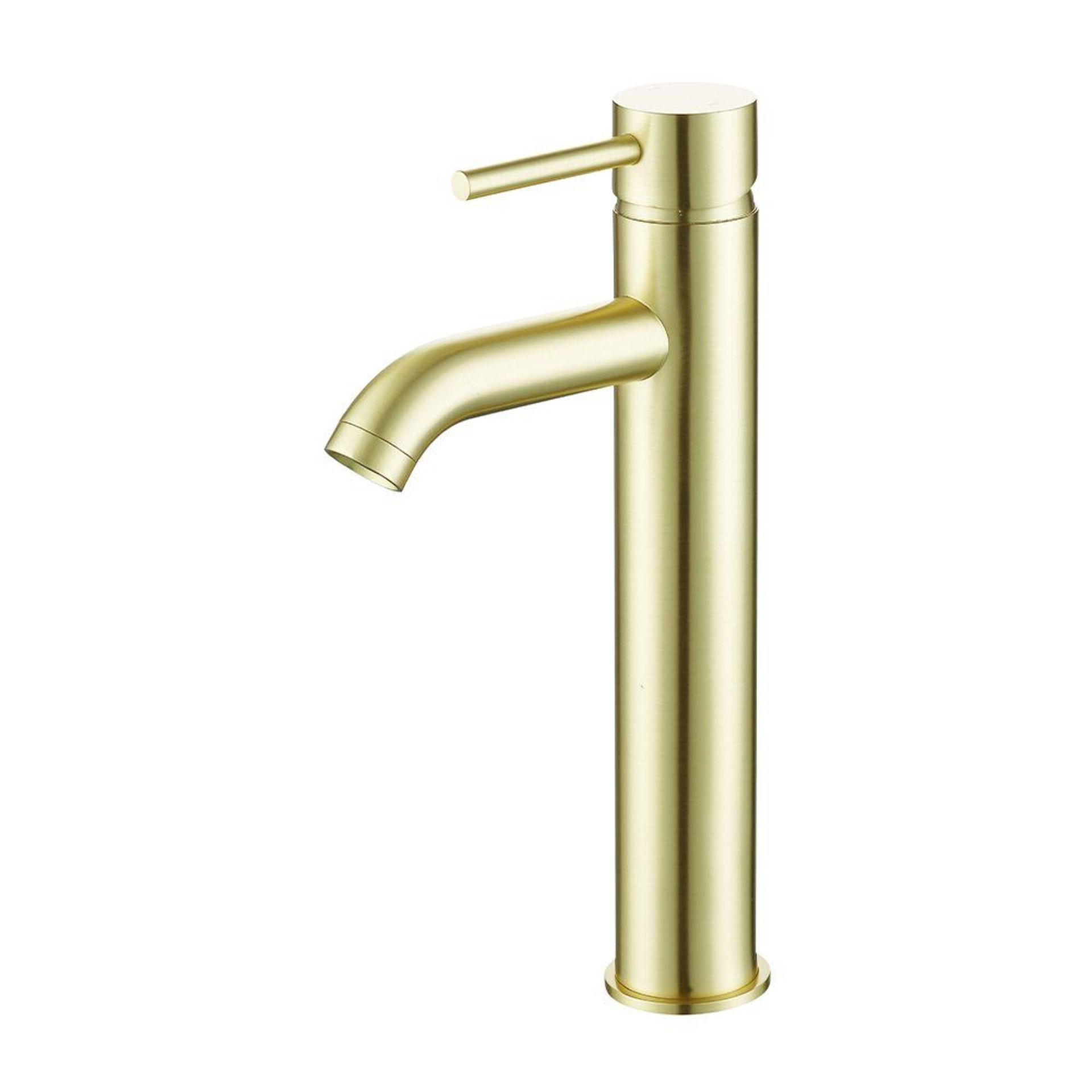 (E122) Pesca Tall Mono Basin Mixer - Brushed Brass. H 305 x W 165 x D 42mm ? Low Pressure Deck