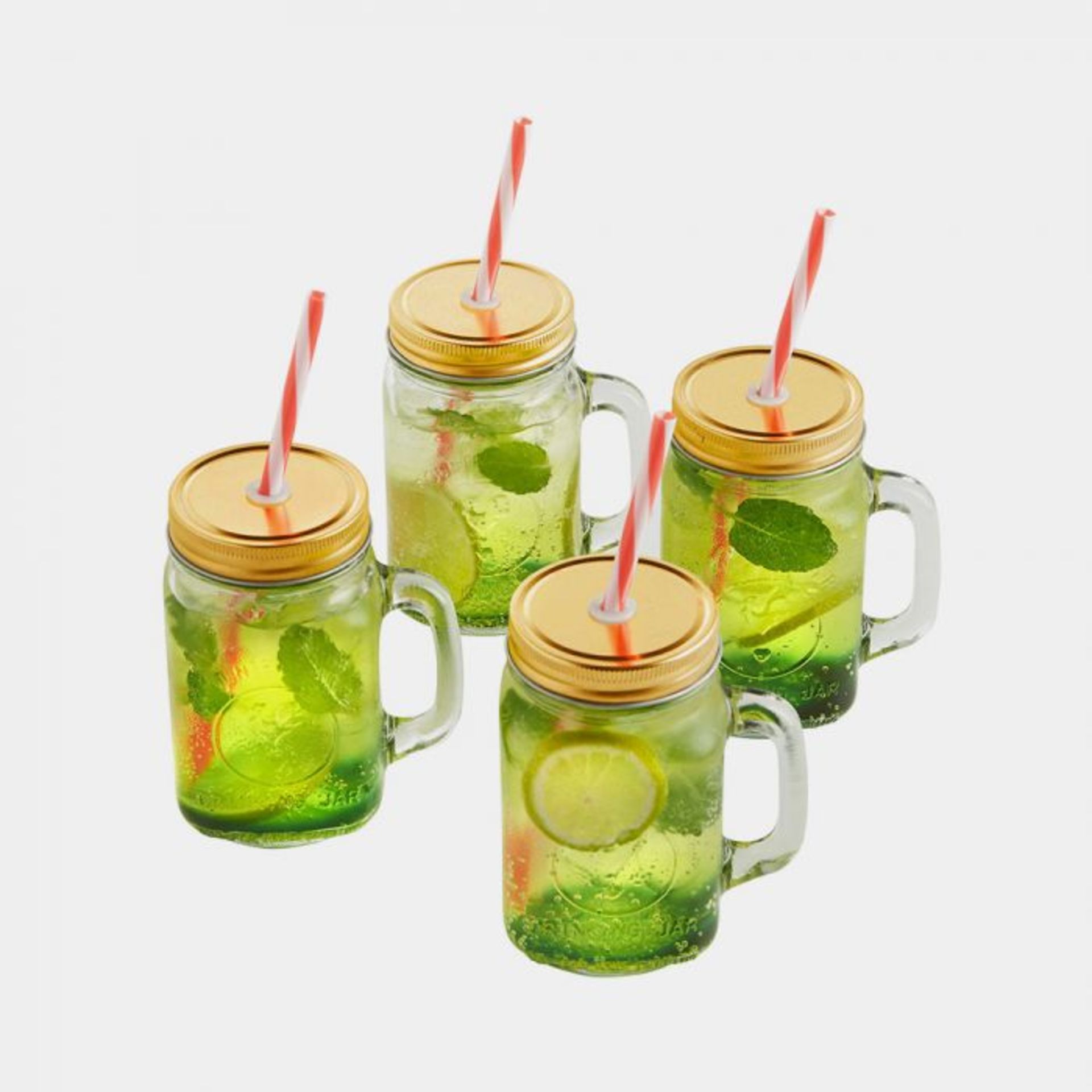9 X BRAND NEW 4 PIECE GOLD MASON JAR SETS, Tired of sipping from the same old glasses? Then try