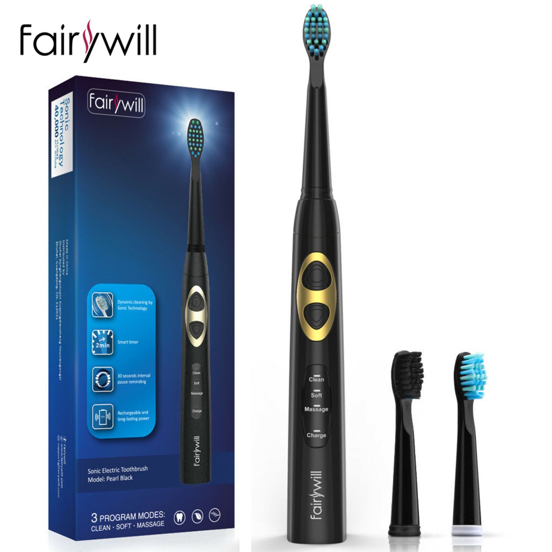 3 X BRAND NEW BOXED FAIRYWELL MODEL917. SONIC ELECTRIC TOOTH BRUSHES. DYNAMIC CLEANING BY SONIC