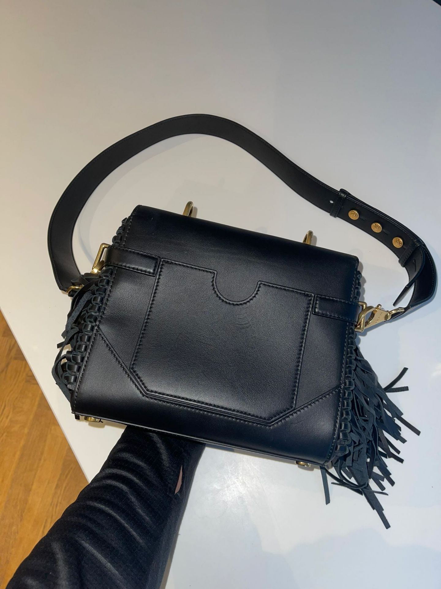 Balmain Smooth black leather B-Buzz 23 bag. RRP £1850.00. Black calfskin B-Buzz 23 bag Fringe panel, - Image 3 of 5