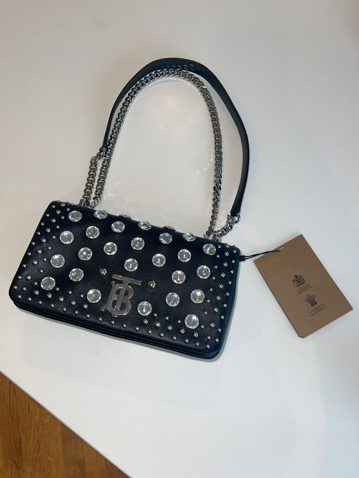 BURBERRY Small Lola Bag with Diamonds Encrusted. RRP £1,590.00. A softly structured, runway bag