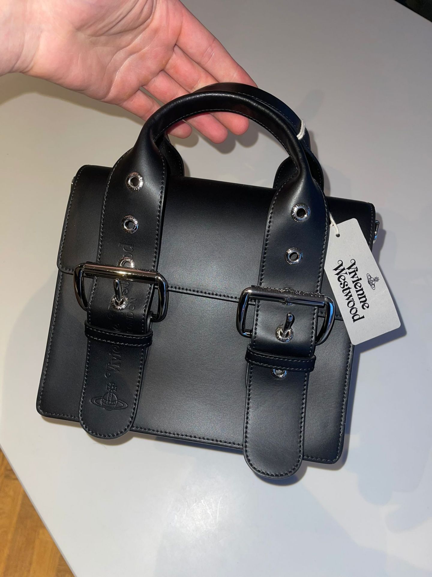 Vivenne Westwood Satchel Handbag Black Leather Gloss Effect, RRP £515.00
