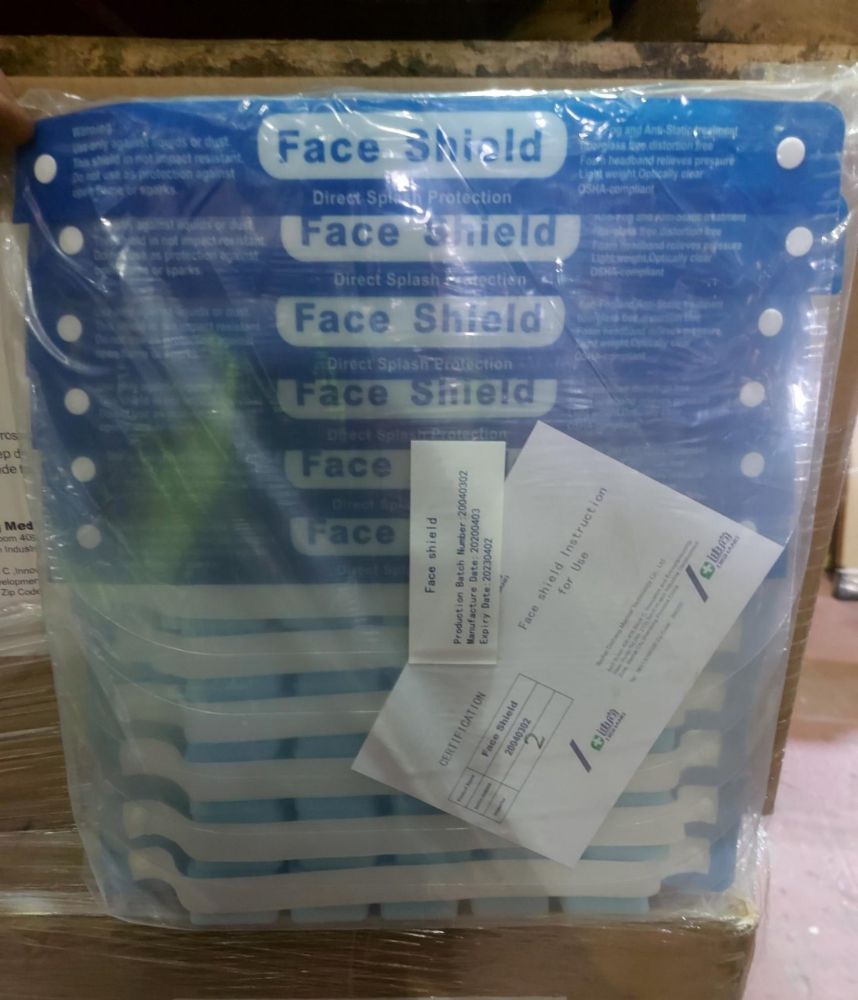 PALLETS OF BRAND NEW DIRECT SPLASH PROTECTION FACE SHEILDS - SOLD BY THE PALLET - DELIVERY AVAILABLE