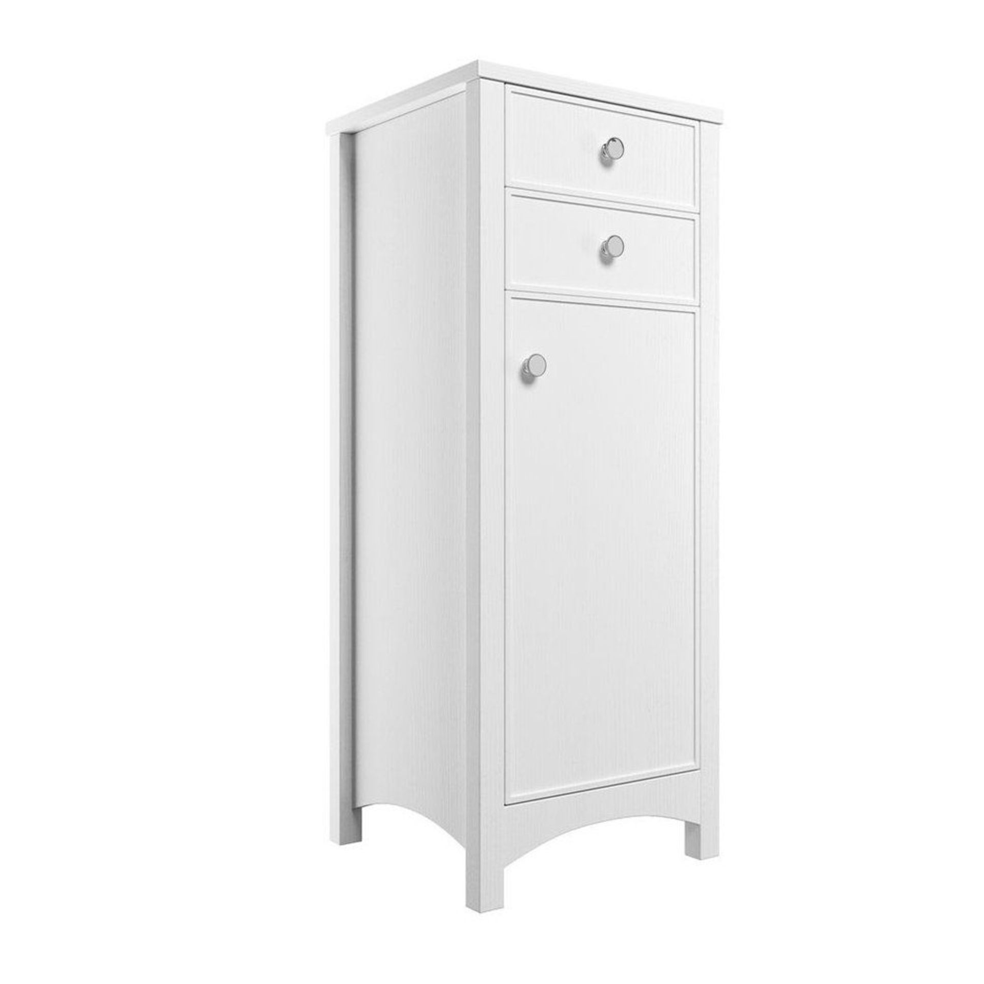 (EE12) New Lucia 465mm Tall Boy Storage Unit - Satin White Ash. RRP £475.00. The textured wood grain