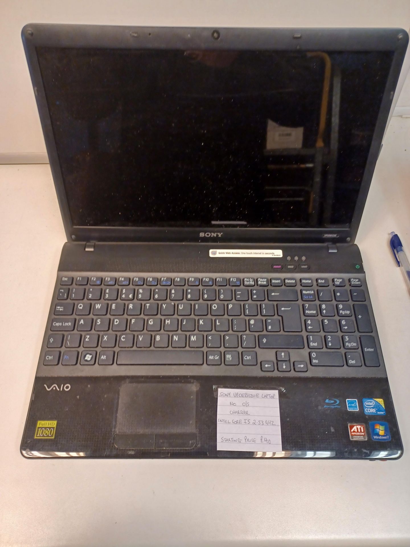 SONY VPCEBIZOE LAPTOP NO O/S WITH CHARGER INTEL CORE I5 2,53GHZ