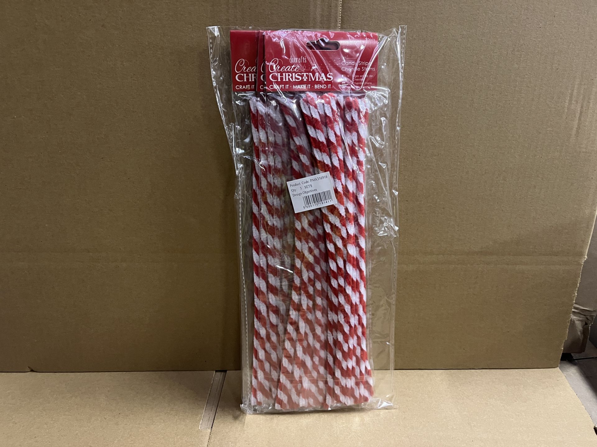 216 X BRAND NEW PACKS OF 3 DOCRAFTS CREATE CHRISTMAS CANDY STRIPE CHENILE STEMS IN 3 BOXES S2