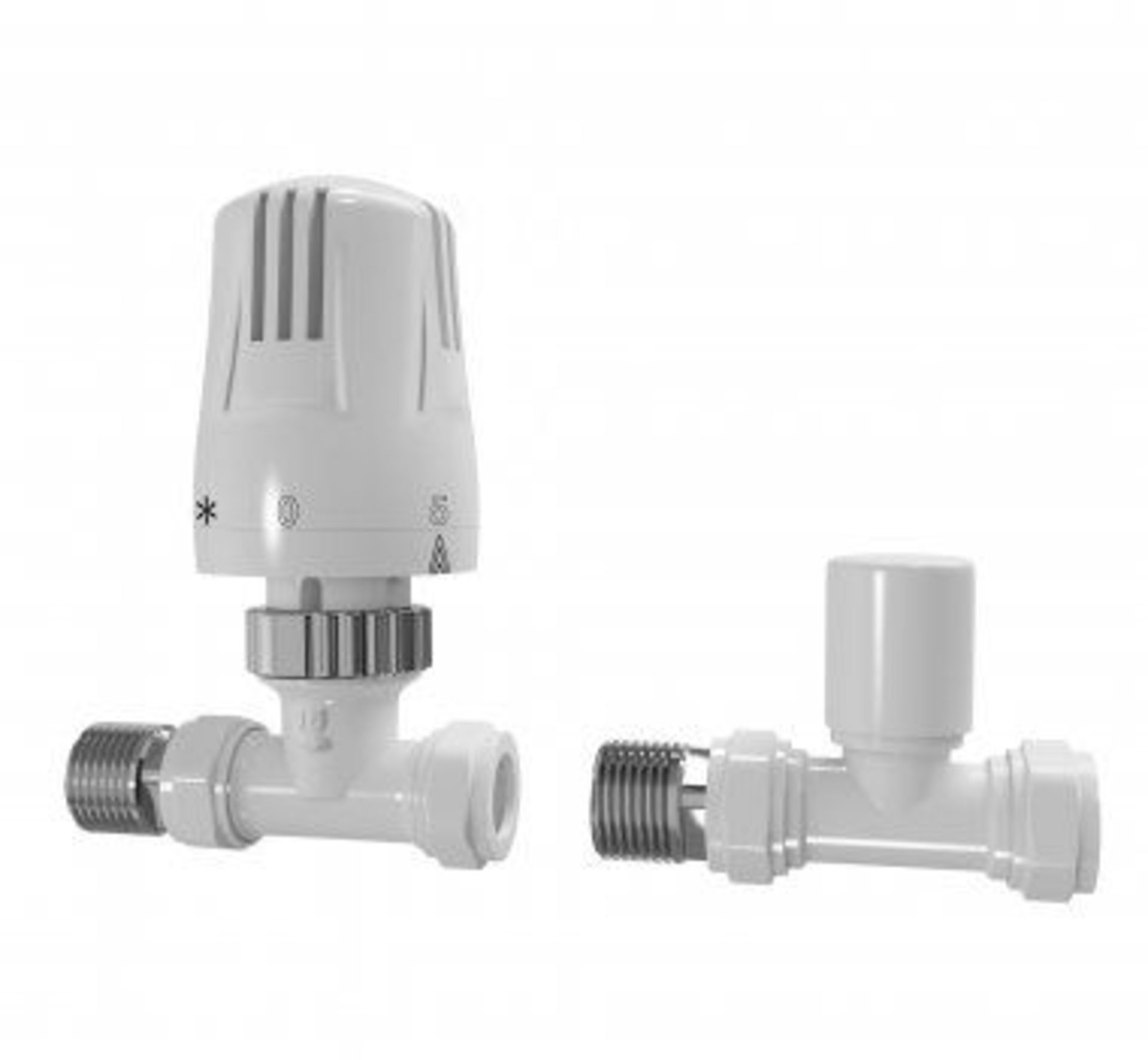 New & Boxed White Thermostatic Straight Radiator Valves 15mm Central Heating Taps. Ra32S. Solid