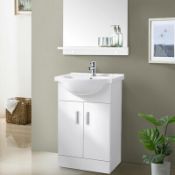 (AX20) New 550mm Bathroom Vanity Unit Basin 2 Doors Storage Cabinet Furniture Gloss White.