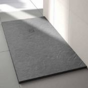 (70E) NEW 1000x800mm Rectangular Slate Effect Shower Tray in Grey. Manufactured in the UK from