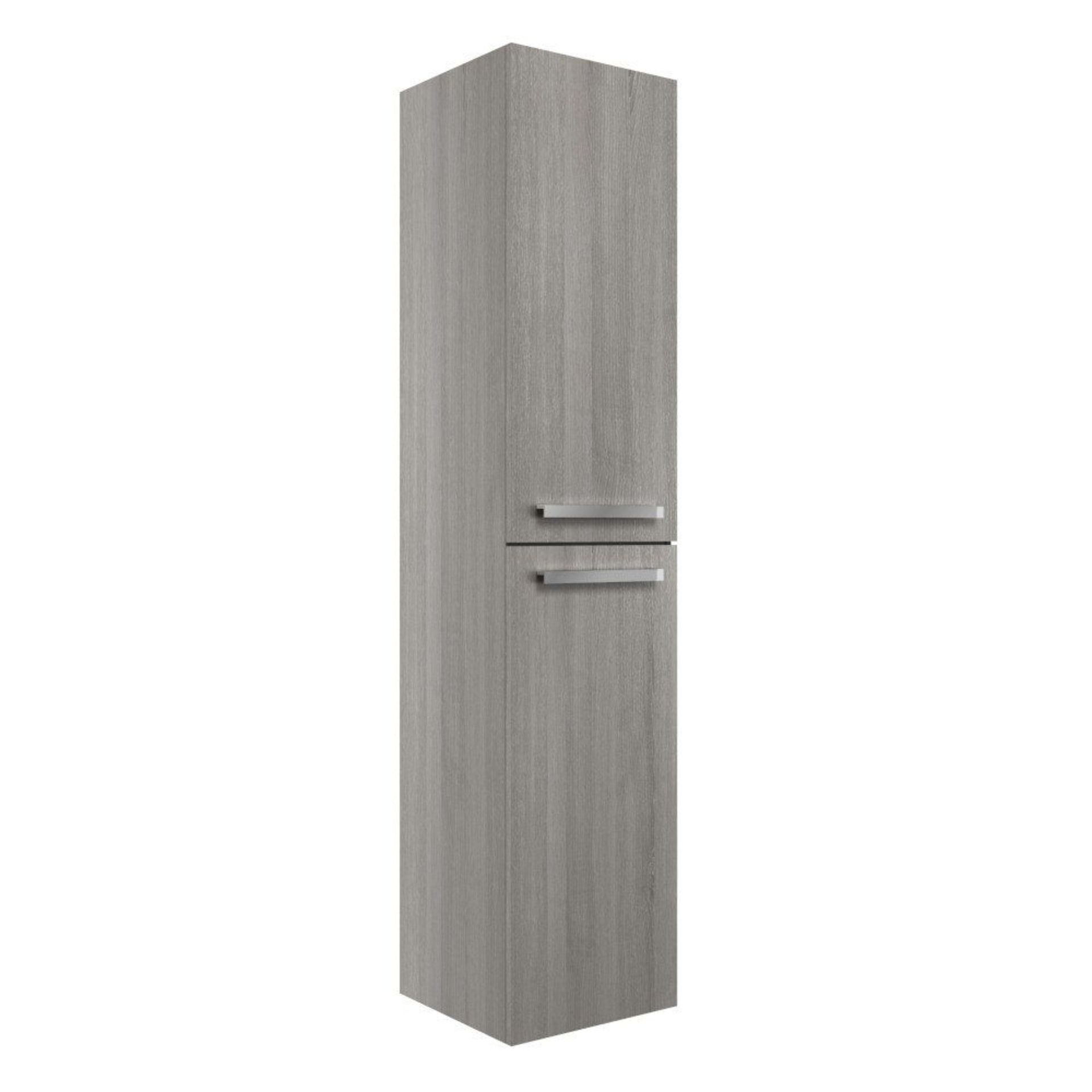 (DT78) NEW & BOXED Morina 350mm Wall Hung Tall Unit - Elm Grey. Soft close hinged doors ? Left or