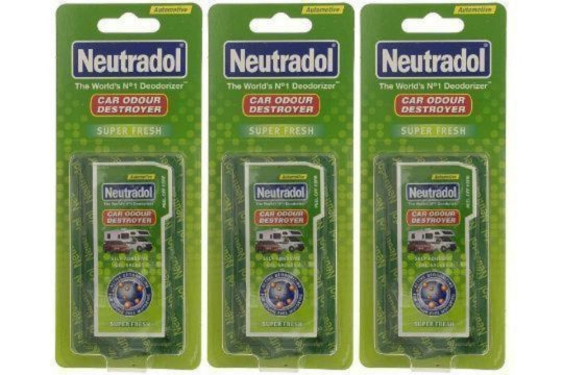 72 X NEW NEUTRADOL SUPER FRESH GEL SACHET CAR DEODORIZER. (ROW12)