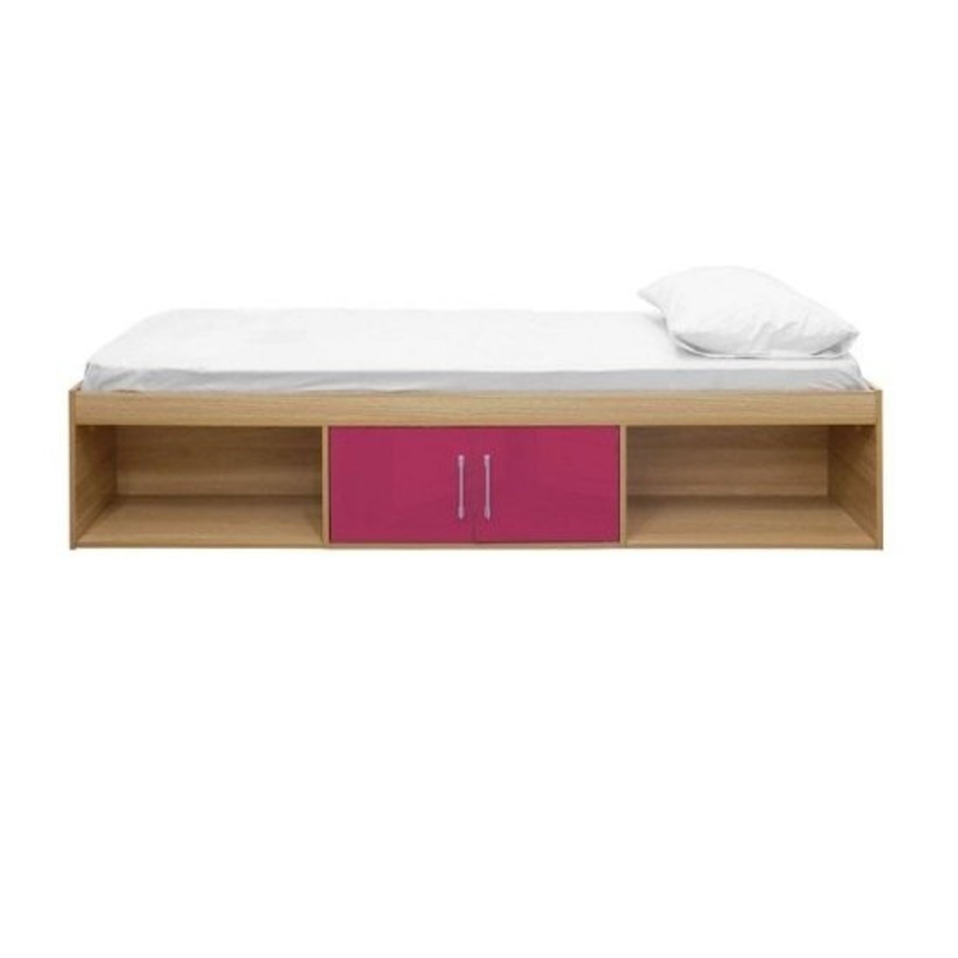 NEW BOXED Dakota Wooden Single Cabin Bed In High Gloss Pink And Matt Oak. (ROW17) RRP £499.95. The