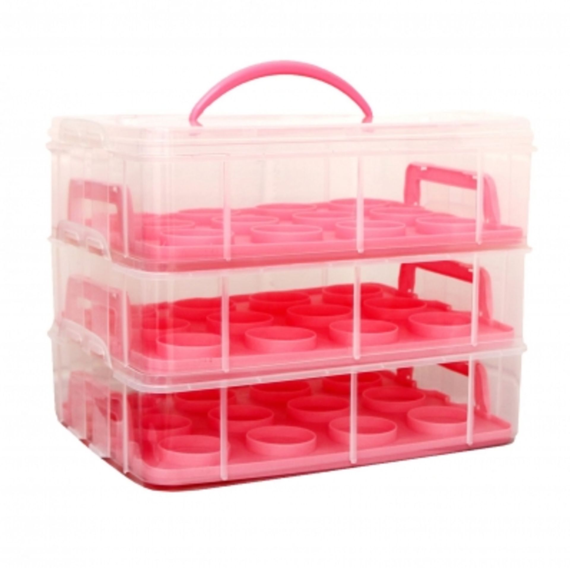 Pink 3 Tier 36 Cupcake Plastic Carrier Holder Storage Container. The cupcake carrier is the ideal