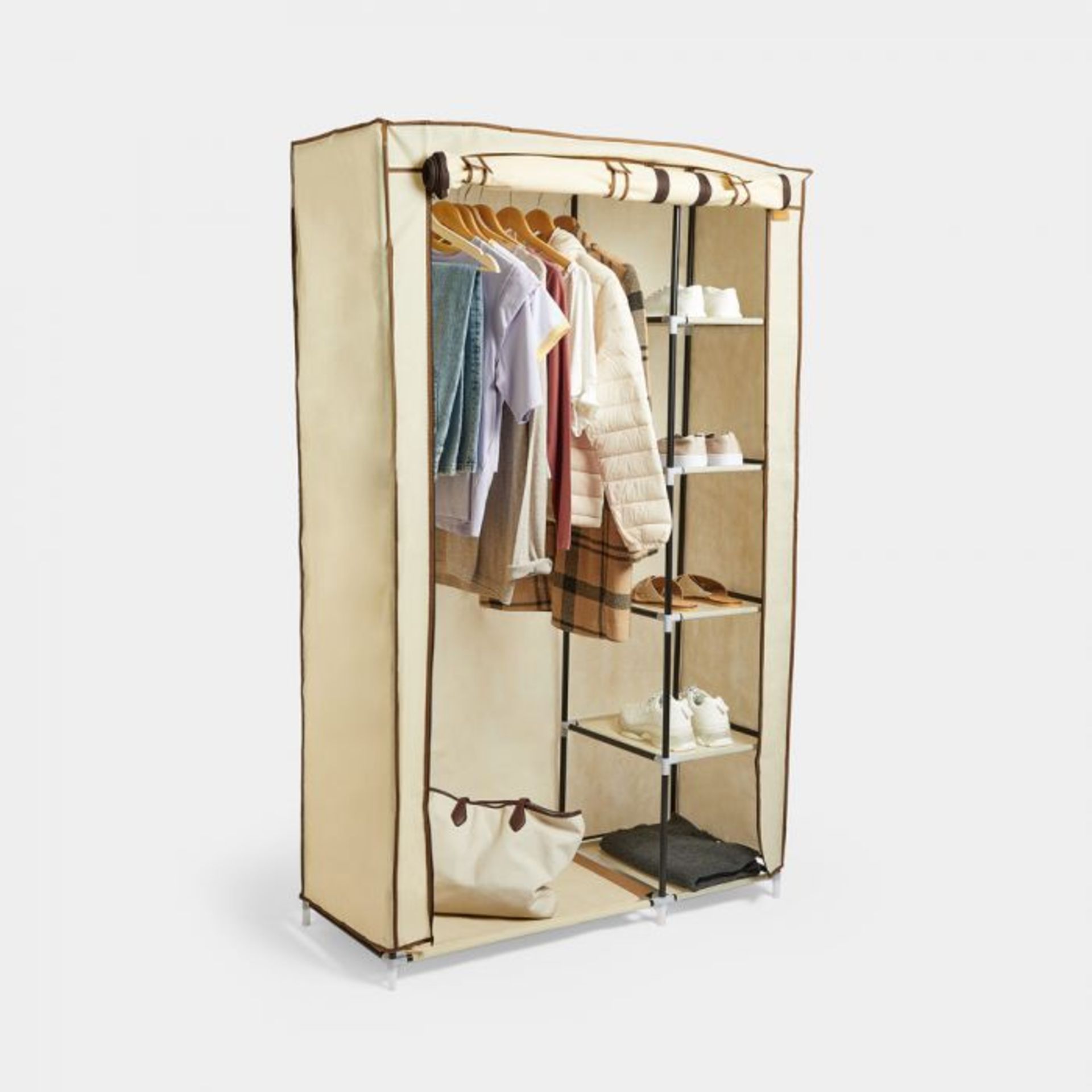 Beige Canvas Effect Wardrobe. Great as a temporary or permanent storage solution, whether you’ve run