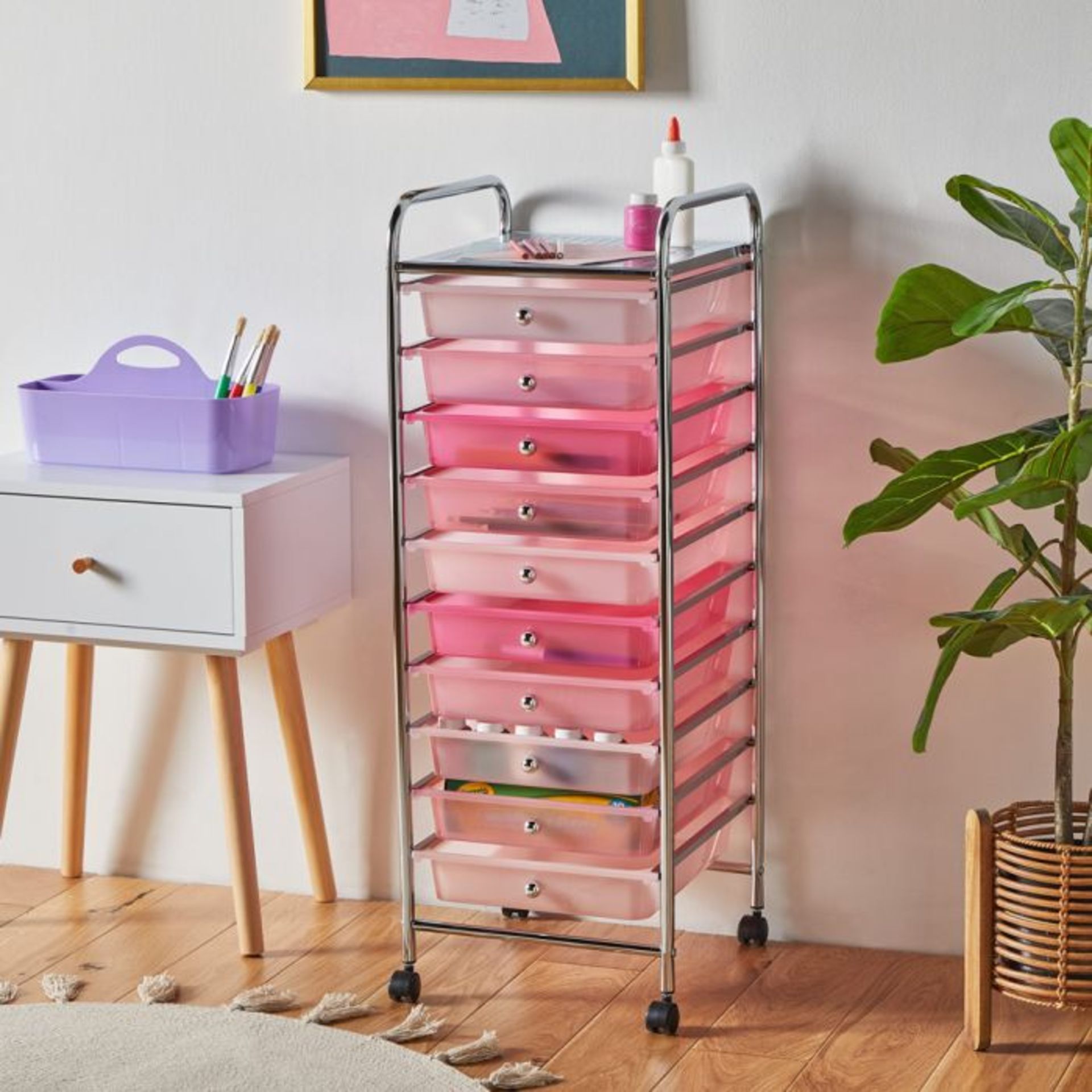 Pink Ombre 10 Drawer Trolley. Put style back into storage with the chic luxury Pink Ombre Mobile