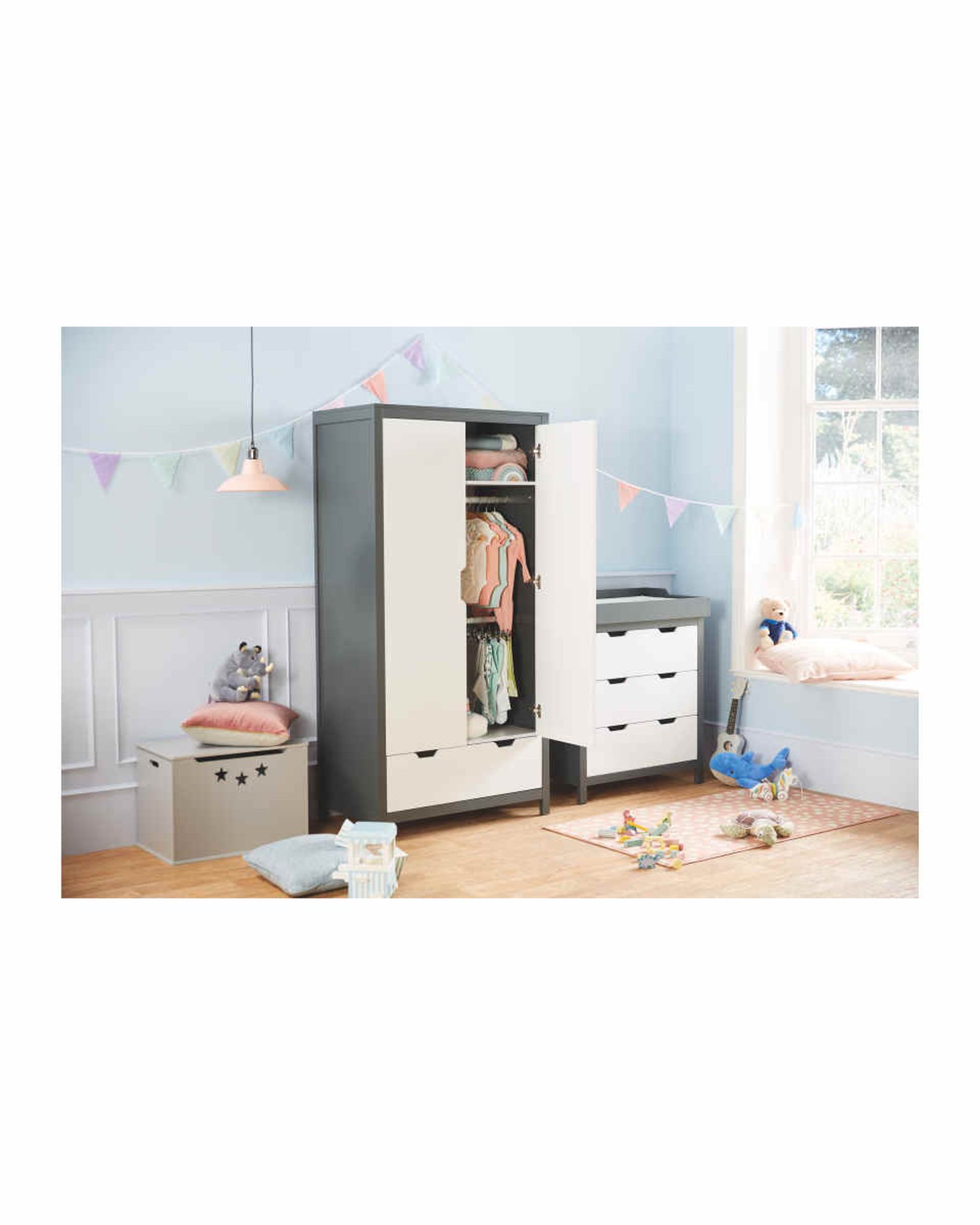 Grey Wardrobe. This adorable, self-assembly Mamia Grey Wardrobe is a beautiful addition to your - Image 2 of 2