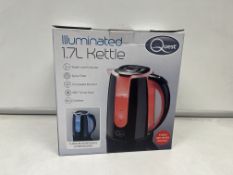 2 X BRAND NEW QUEST 1.7L ILLUMINATED KETTLES WITH WATER LEVEL INDICATOR, SPOUT FILTER, COCNCEALED