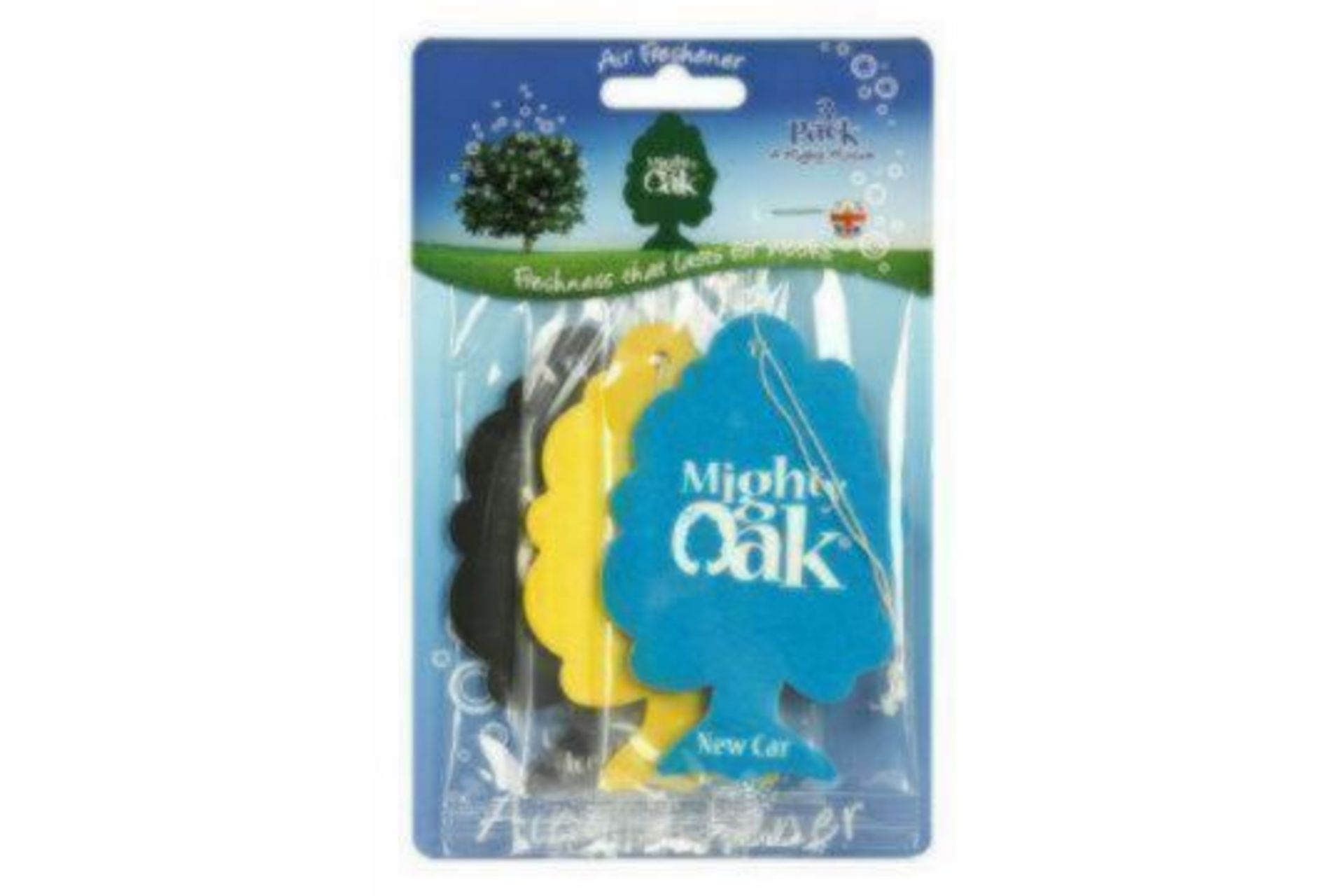 PALLET TO INCLUDE 300 X BRAND NEW PACKS OF 3 MIGHTY OAK AIR FRESHENRS (CHERRY,VANILLA,NEW CAR) (