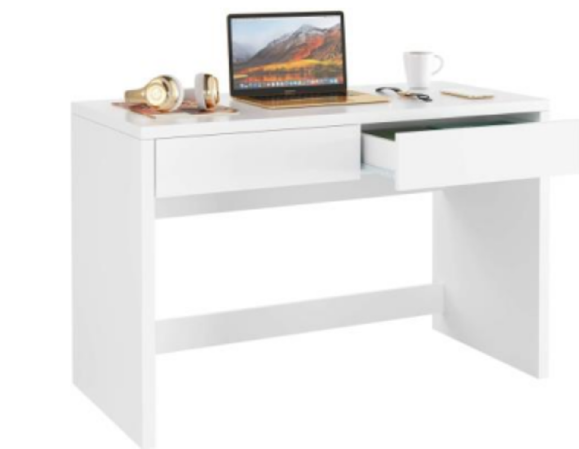 2 X BRAND NEW WHITE DOUBLE DRAWER COMPUTER DESKS RRP £179 (678-1)