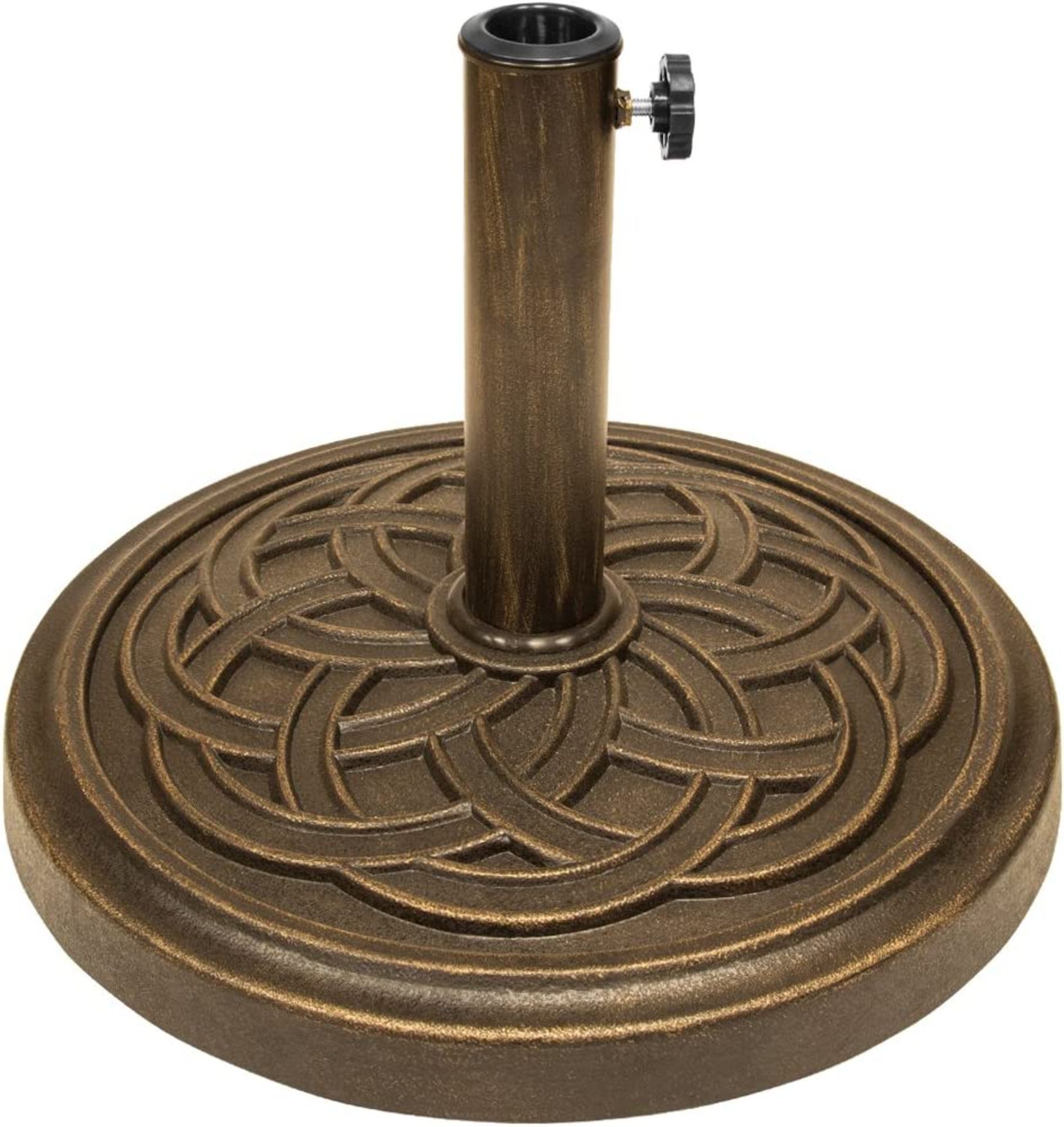 BRAND NEW CELTIC PATTERN RESIN PARASOL BASE 12KG BRONZE - Image 2 of 2