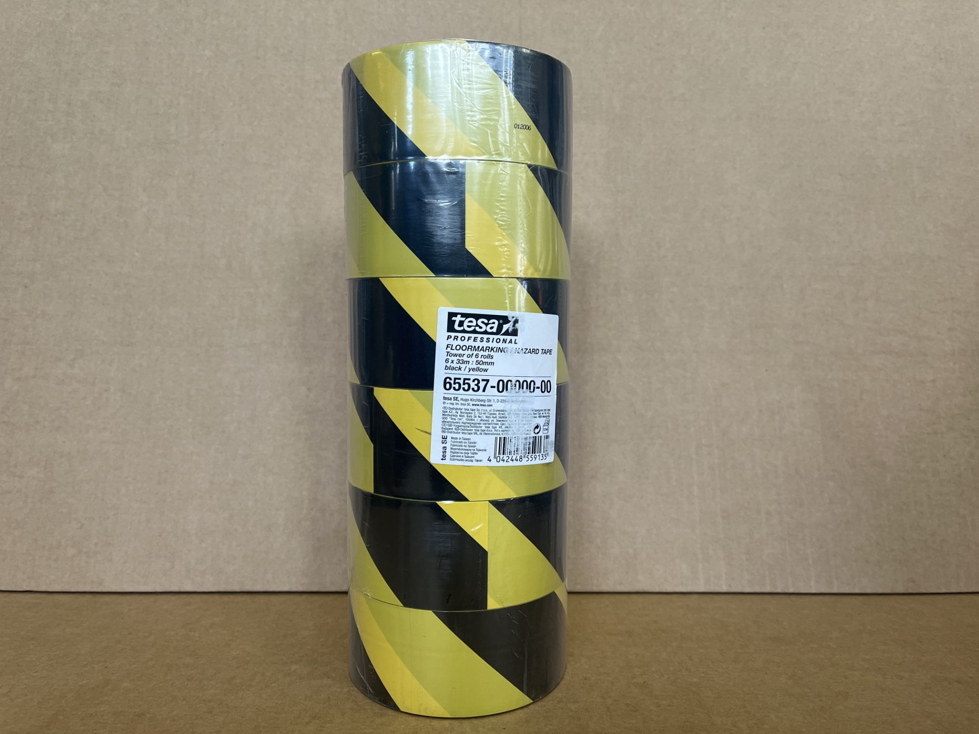 6 X BRAND NEW PACKS OF 6 TESA PROFESSIONAL YELLOW AND BLACK MARKING TAPE 33M X 50MM RRP £65 PER PACK