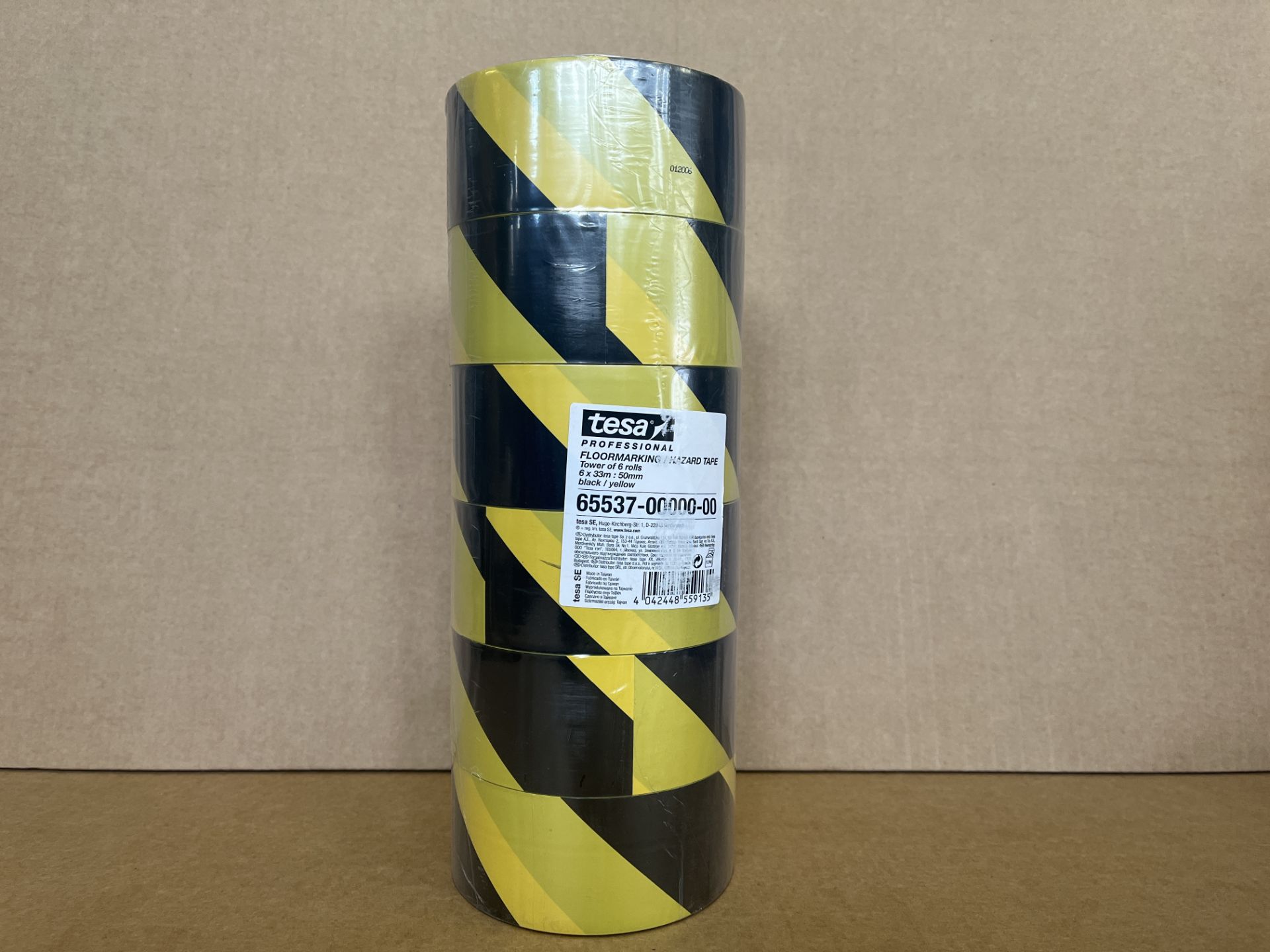 6 X BRAND NEW PACKS OF 6 TESA PROFESSIONAL YELLOW AND BLACK MARKING TAPE 33M X 50MM RRP £65 PER PACK