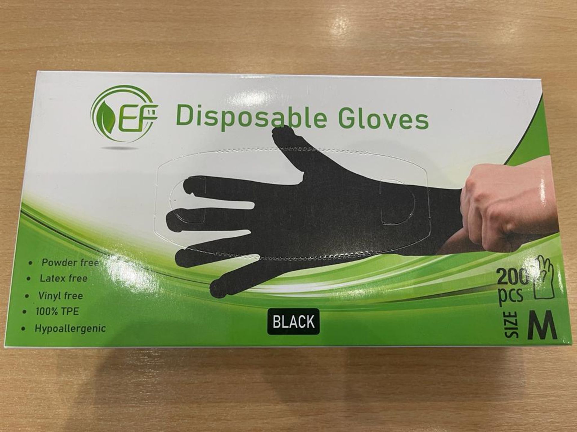 PALLET TO CONTAIN 1050 X BRAND NEW PACKS OF 200 BLACK TPE GLOVES SIZE LARGE EXPIRES 2026