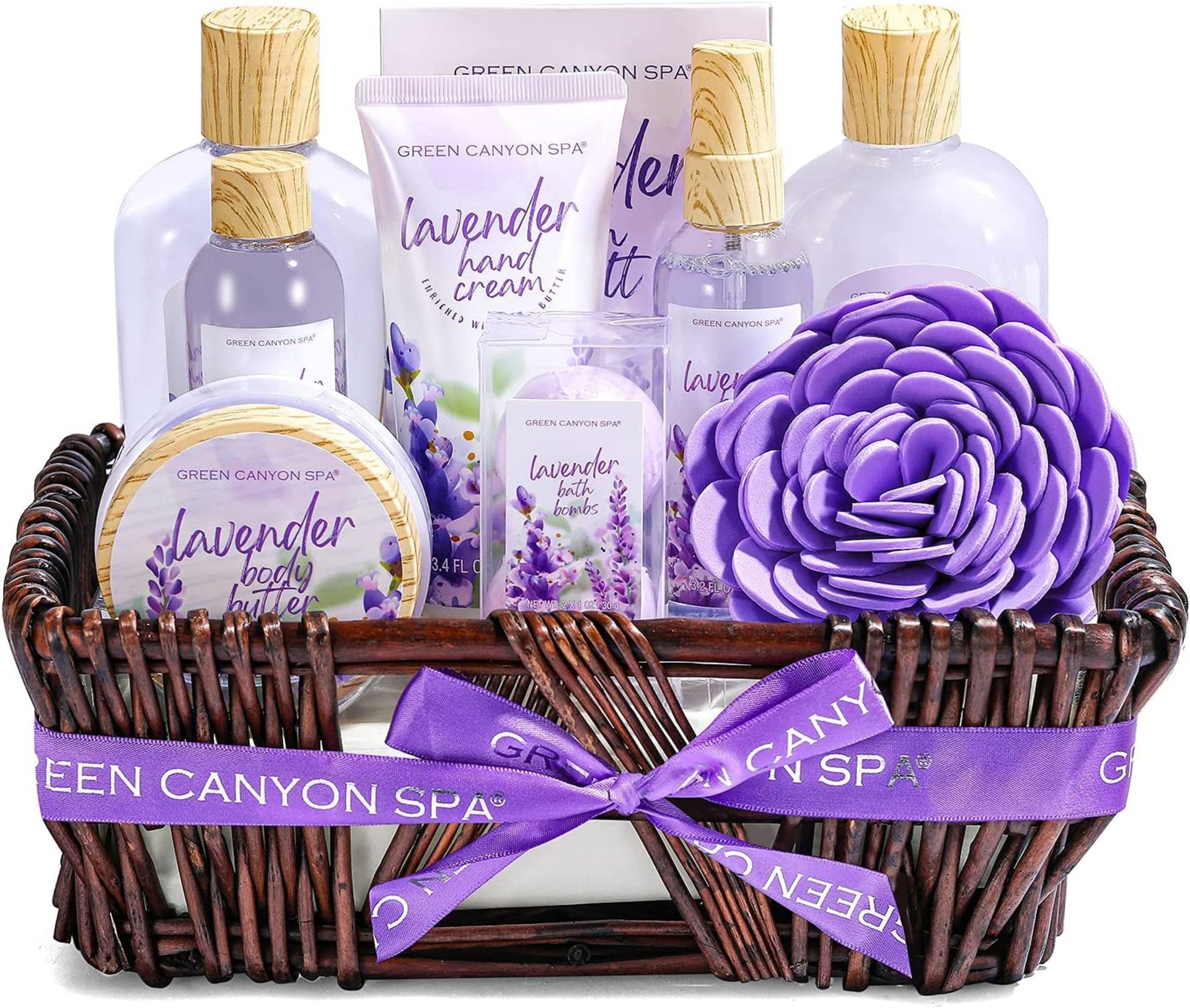 PALLET TO CONTAIN 60 X NEW PACKAGED GREEN CANYON SPA Lavender Spa Gift Baskets for Women (GCS-BP-