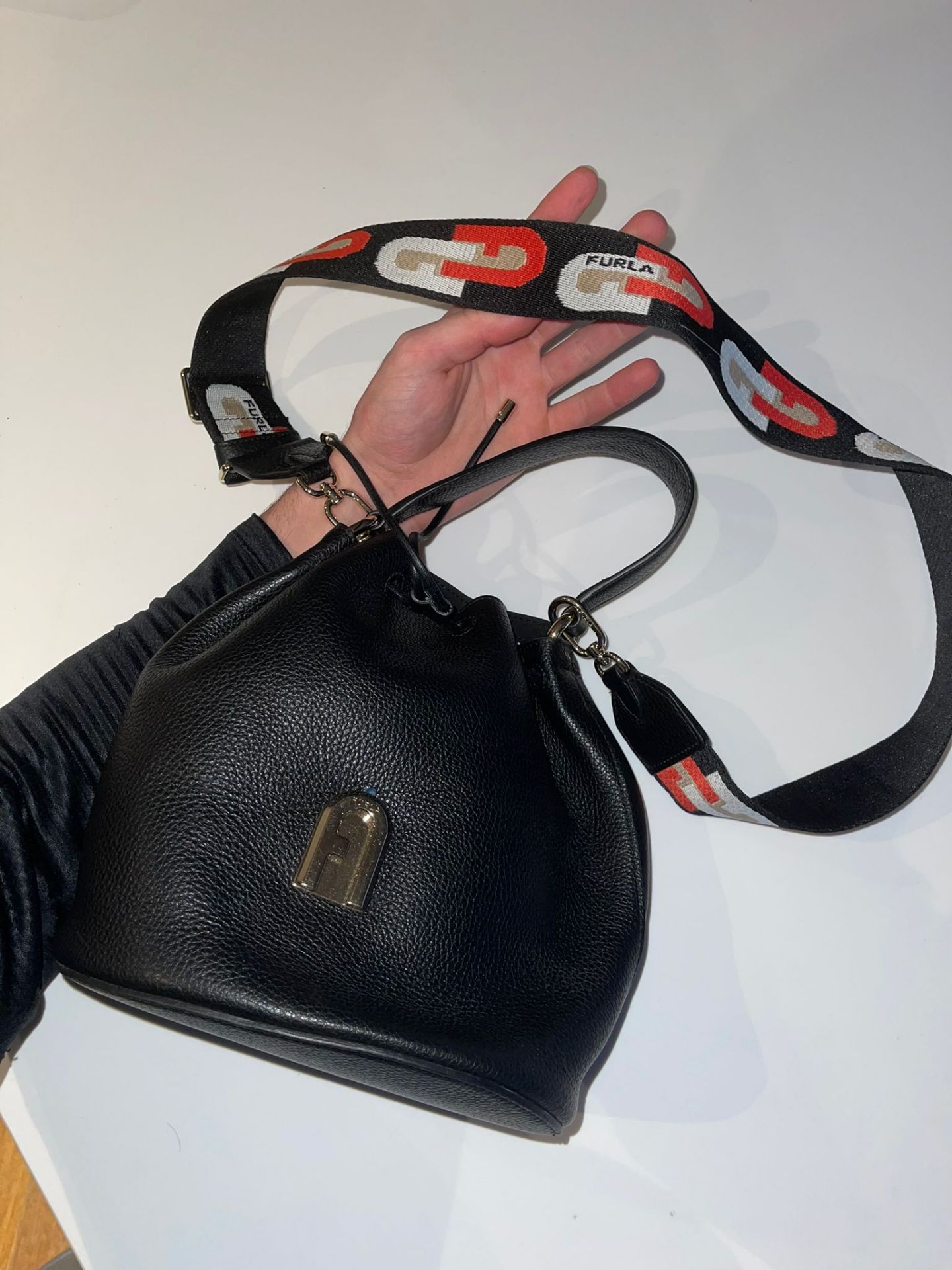 Furla Belle Black Shoulder Bag. RRP £550.00. Furla Design on the strap which stands out from the - Image 3 of 3